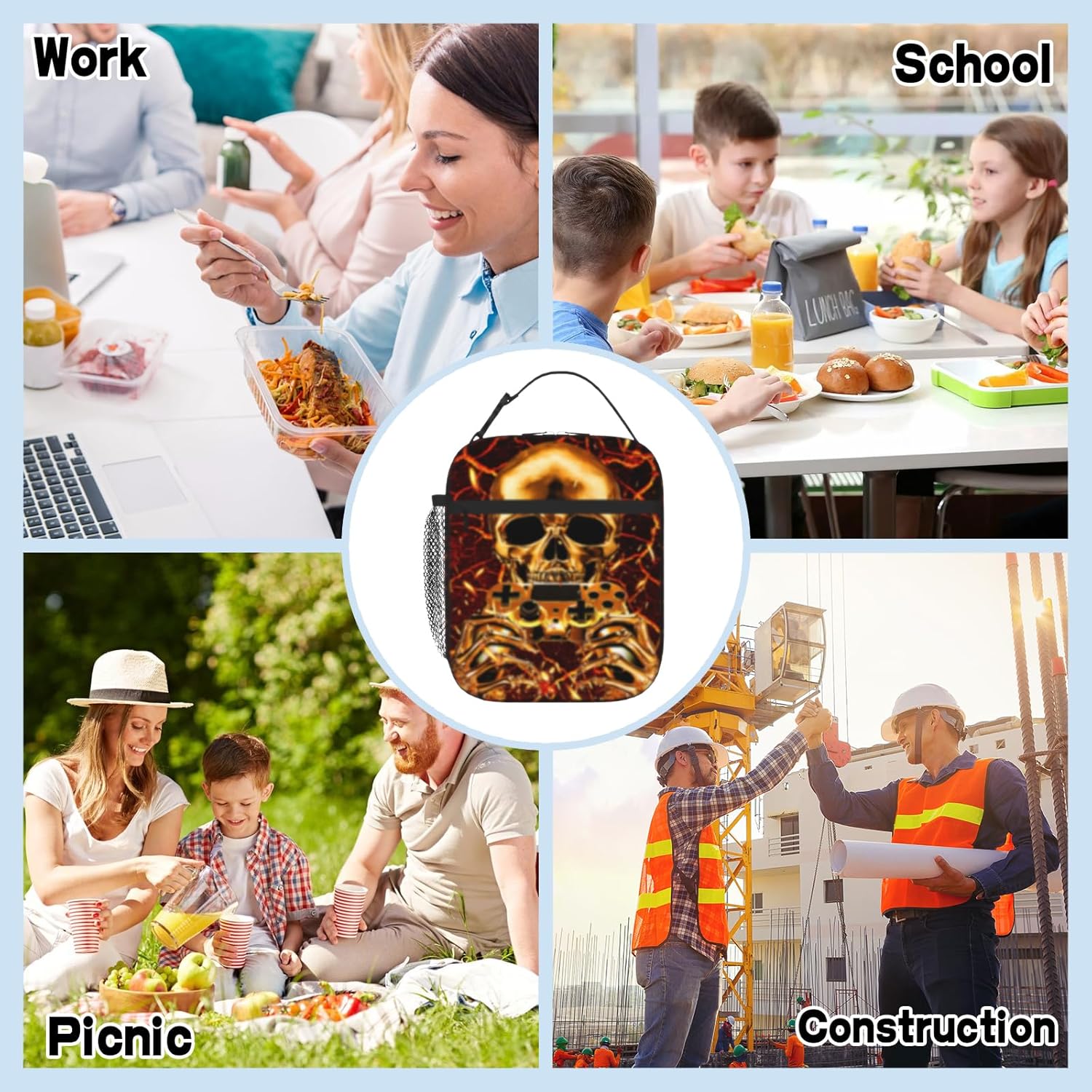 Video Game Lunch Box Skull Fire Cooler Insulated Reusable Portable Box Waterproof Leakproof Lunchbox for Boys Girls Kids Picnic Hiking Beach Travel Office - Image 7