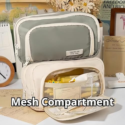 Miniatura 6 de Estuche para lápices de gran capacidad, 3 compartimentos, bolsa grande para lápices, estuche organizador de almacenamiento simple, artículos de