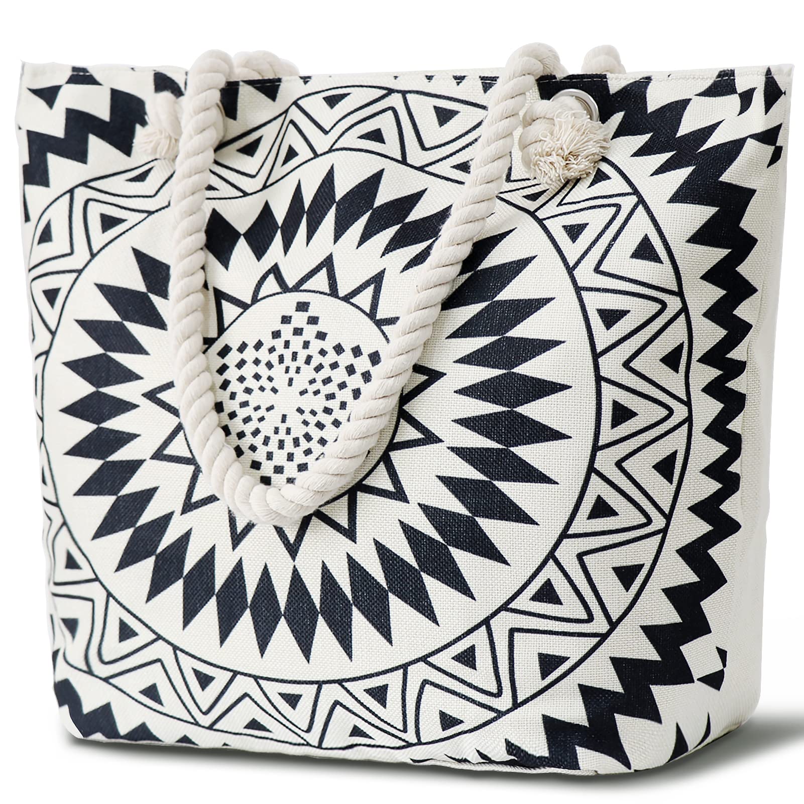 LEcylankEr Bolsa de Playa para Mujer, Bolsa de Playa Grande con Cremallera, Bolsa de Lona para Playa, Viaje, Piscina, Compras