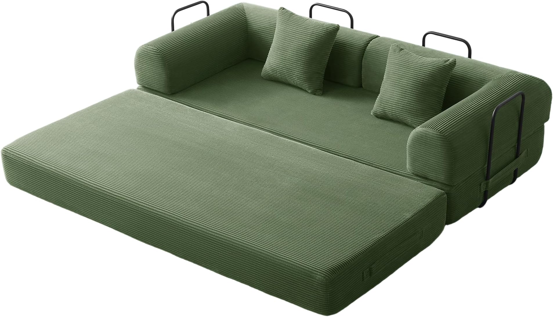Convertible Floor Sofa Bed with Fixed-Shape Frame, King Size Floor Sleeper 5-in-1 DIY Combination Modular Sofa, Modular Chenille Folding Mattress Couch for Living Room Bedroom Playroom (Green)