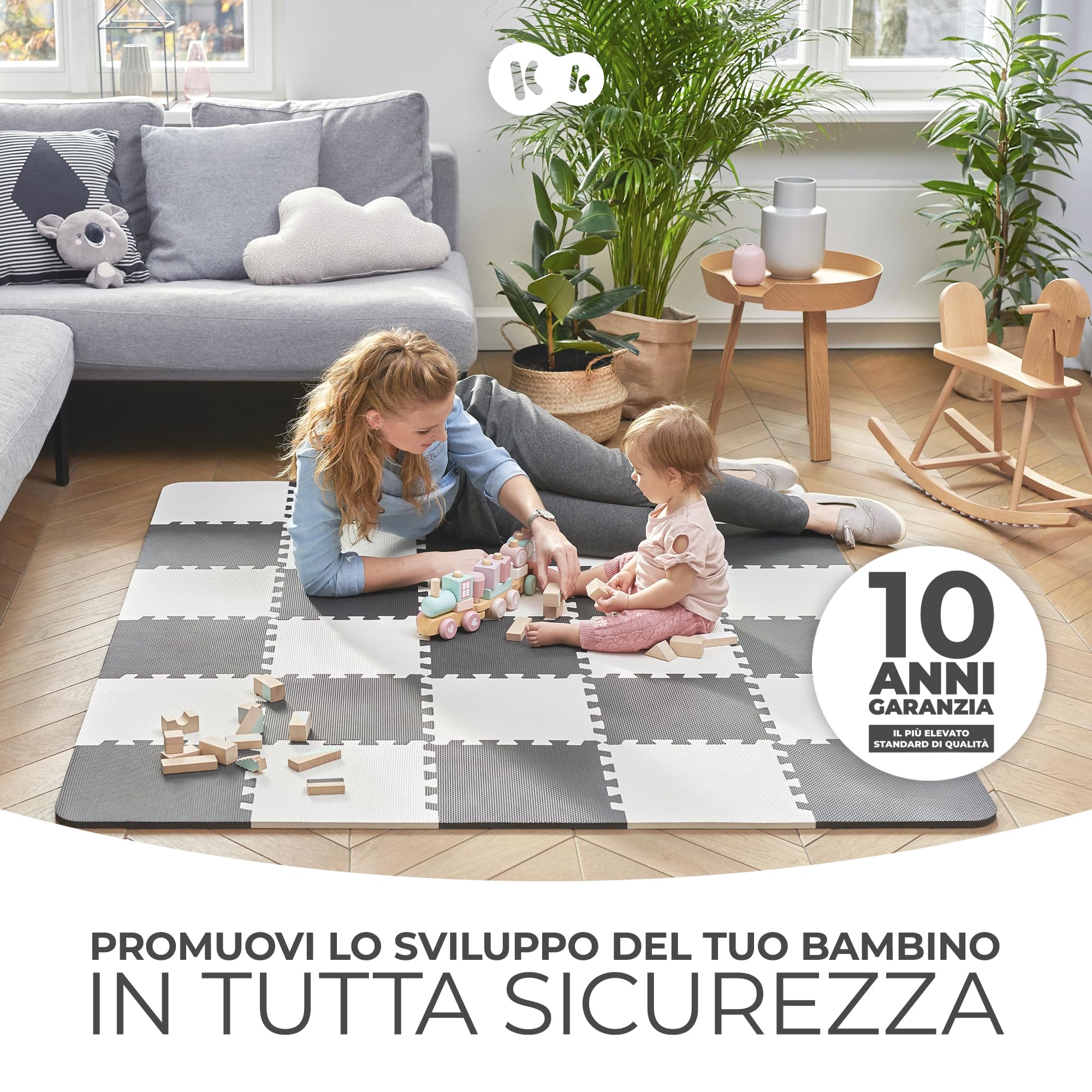 Kinderkraft Palestrina Interattiva LUNO, Puzzle, include 30 pezzi, Morbido Tappetino, Educativo, di Schiuma, per Bambini da Neonati, Giallo