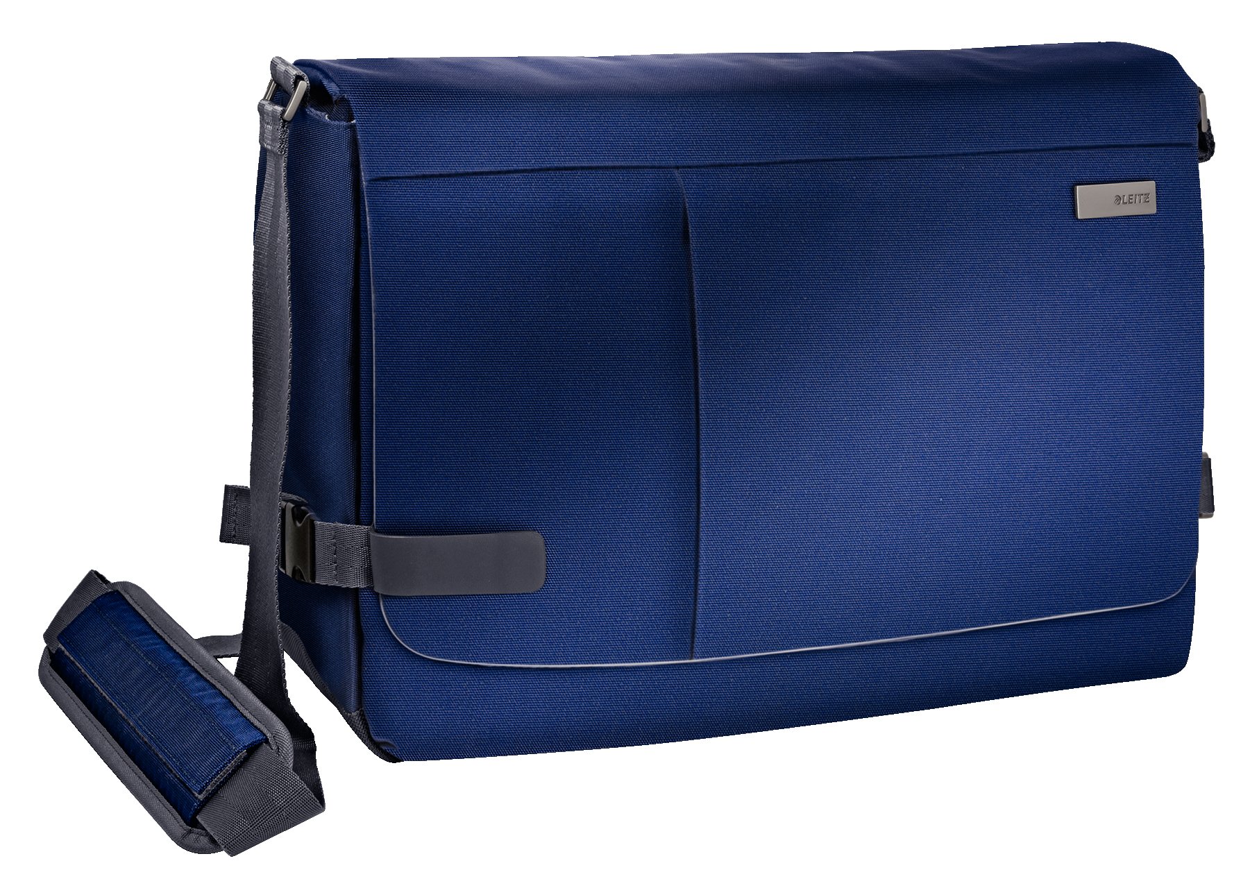 Leitz 60190069, Maletín bandolera para ordenador portátil de 15,6" Smart Traveller, Poliéster/Piel, Azul titanio