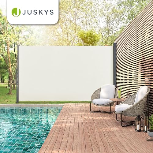 Juskys Store latéral 160 x 500 cm Extensible et Opaque, Brise-Vue pour Balcon, terrasse et Jardin, Auvent latéral avec Support Mural, Protection Solaire en Acier & Tissu Impermeable - Beige - 8