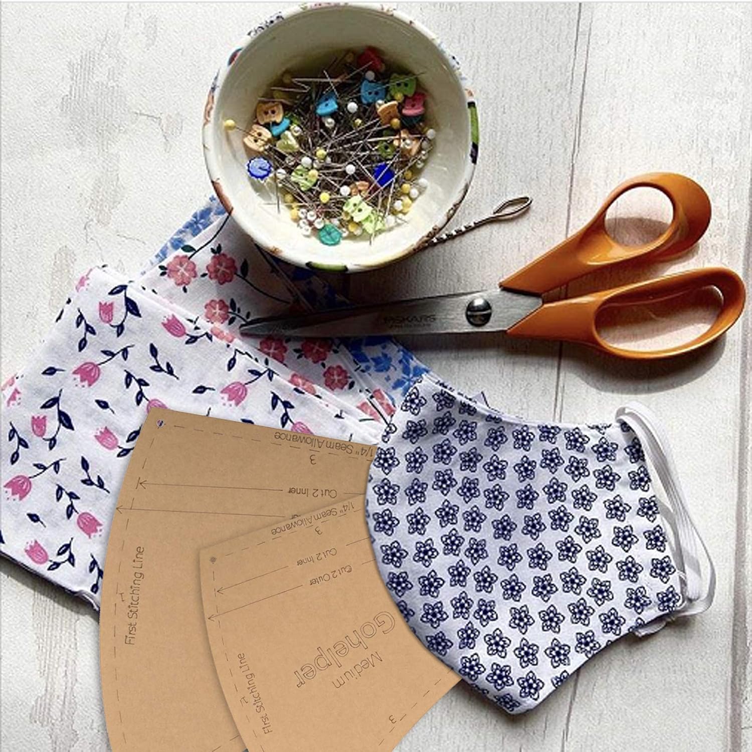 Gohelper 4pcs Acrylic Face Mask Template for Sewing Plastic with Filter Pocket Creative grids Face Mask Pattern for Sewing kit Children 4 Size Small Medium Large Extra Large for The Family
