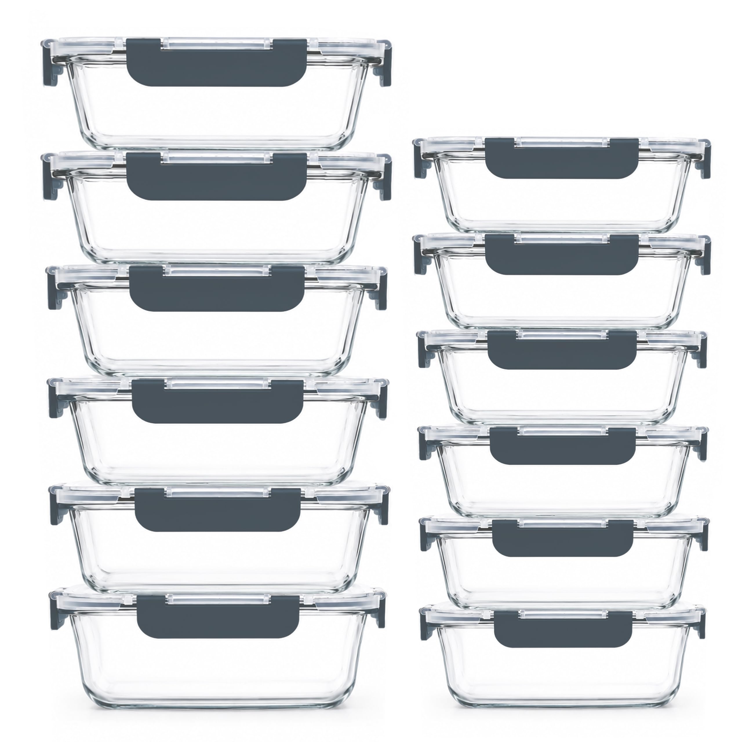 Haushaltszauber® Frischhaltedosen Set – 12-teilig (6 x 1040 ml & 6 x 370 ml) | Luftdicht, auslaufsicher & stapelbar | BPA-frei | Hochwertiges Borosilikatglas | ideal für Küche, Meal Prep & unterwegs