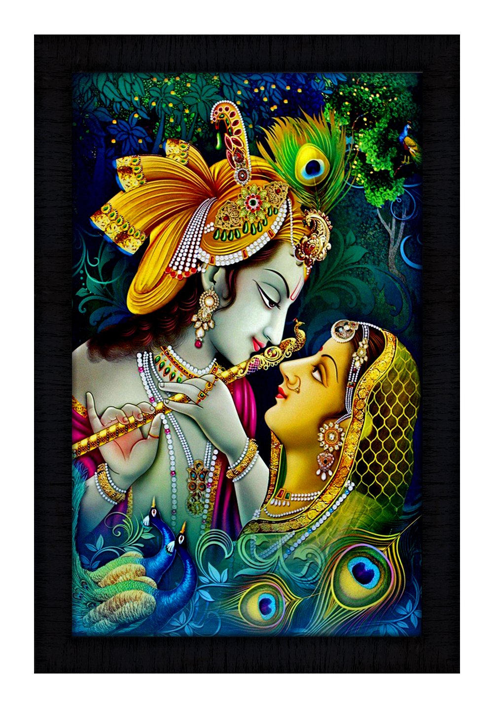 JSOnline Radha Synthetic Wooden Frame with UV Print Matte Finished Poster Krishna Wall Painting, 12x18-inch (Multicolour)