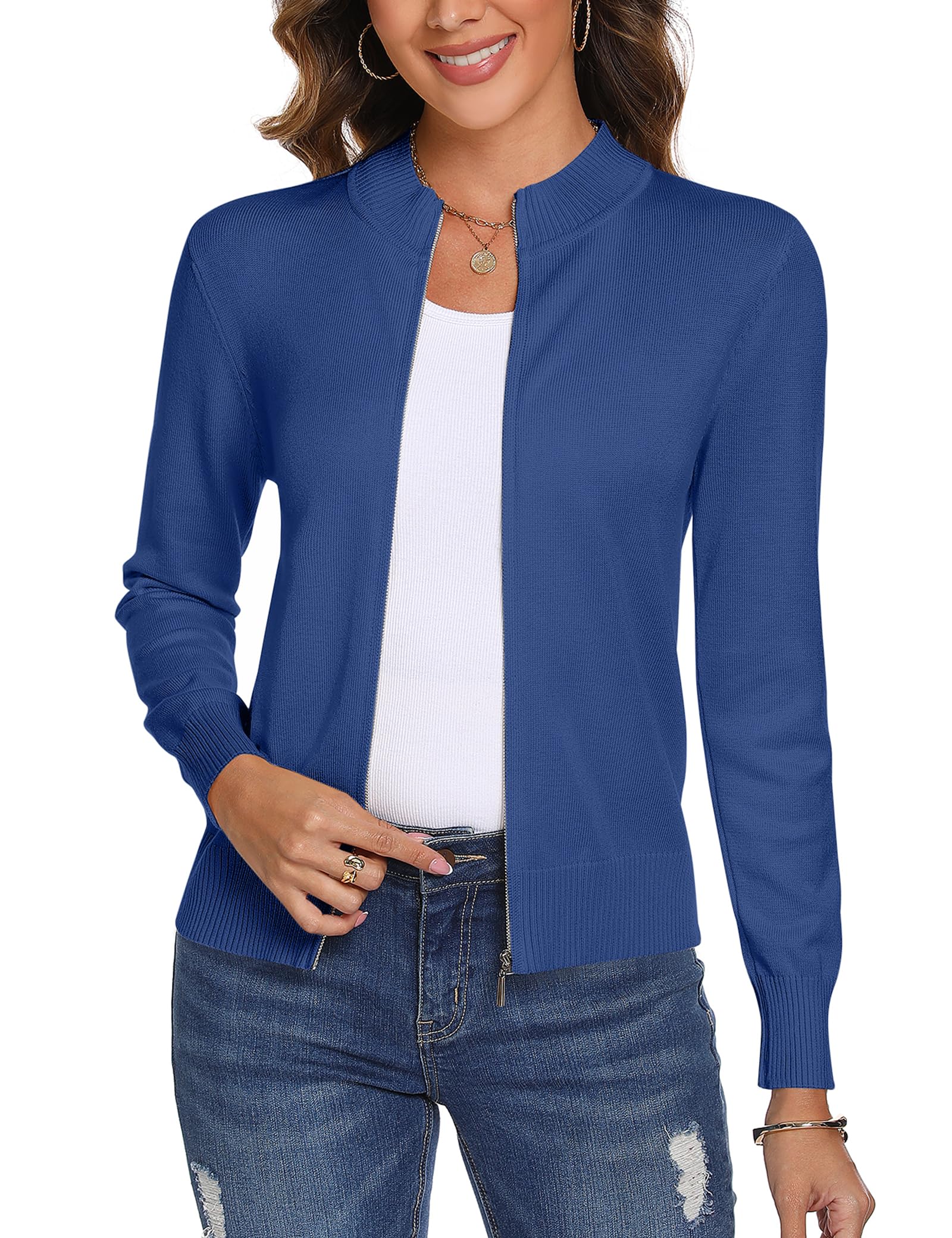 Aottori Cardigan Donna con Zip Maglione Cerniera Leggero Giacca in Maglia Elegante Golfino a Maniche Lunghe Pullover Aperta Casual per Primavera Autunno Invernale