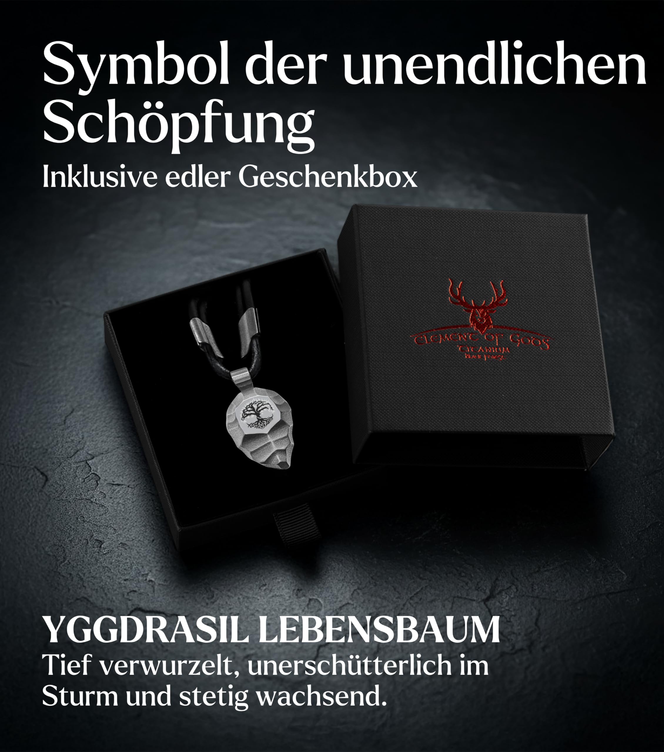 Titan-Anhänger Keil mit Yggdrasil Weltenbaum – Unisex Halskette aus schwarzem Lederband und robustem Titan – Baum des Lebens Schmuck & Talisman für Damen und Herren