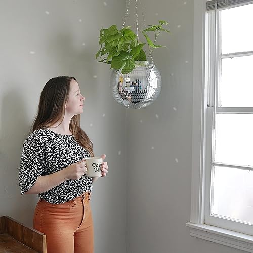 Miniatura 5 de DADO Maceta de bola de discoteca de 12 pulgadas, maceta de discoteca para plantas de interior, colgador de plantas de bola de disco, macetas únicas