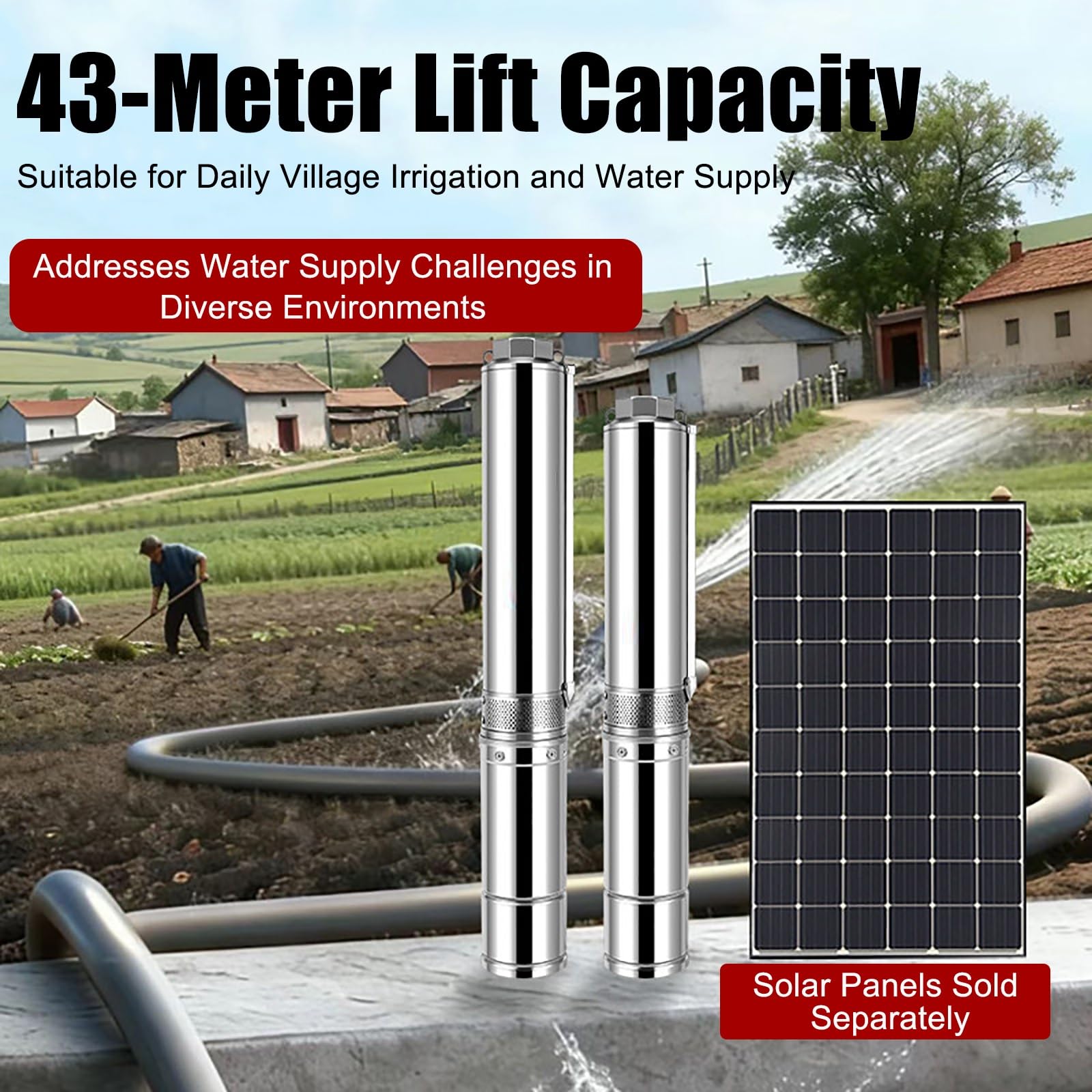 Bomba Sumergible For Pozo Profundo De CC, Equipo De Elevación Solar De 96 V Y 750 W, Diámetro Del Cuerpo De 4 Pulgadas, Flujo Estable De 13 M³/h For Entrada Doméstica Rural