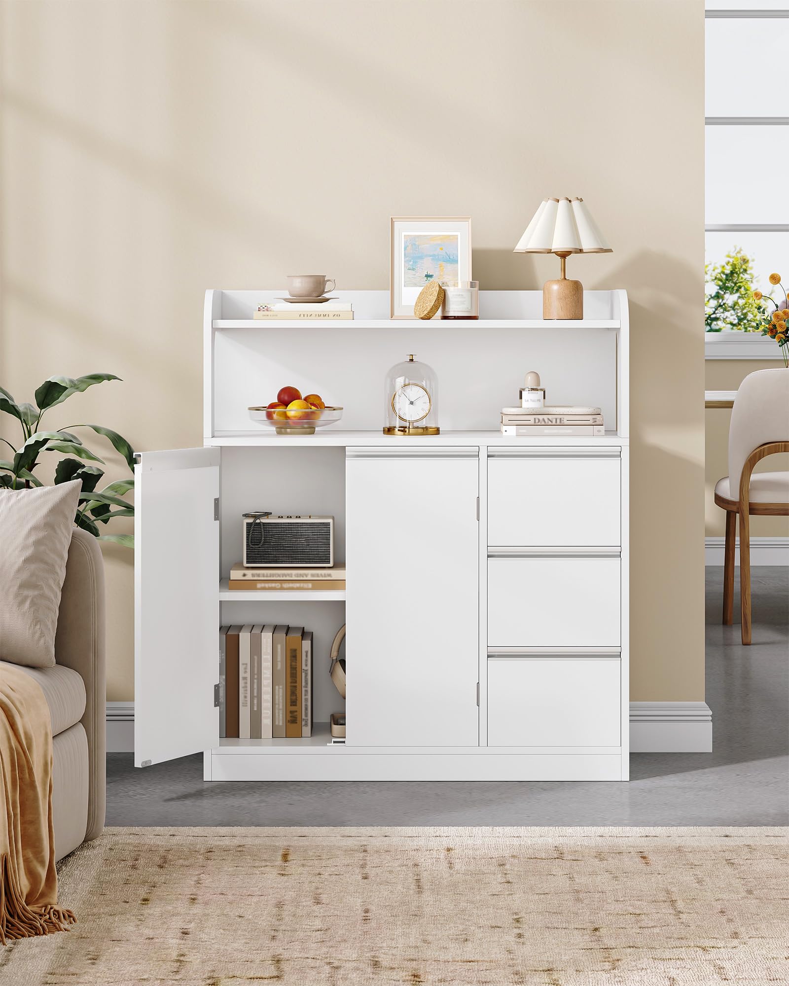Hzuaneri Meuble Salle de Bain, Meuble de Rangement avec 3 Tiroirs et 2 Portes, Armoire sur Pied avec Étagère Réglable, Commode, Moderne, pour Salon, Salle de Bain, 30 x 80 x 92 cm Blanc 5280003X