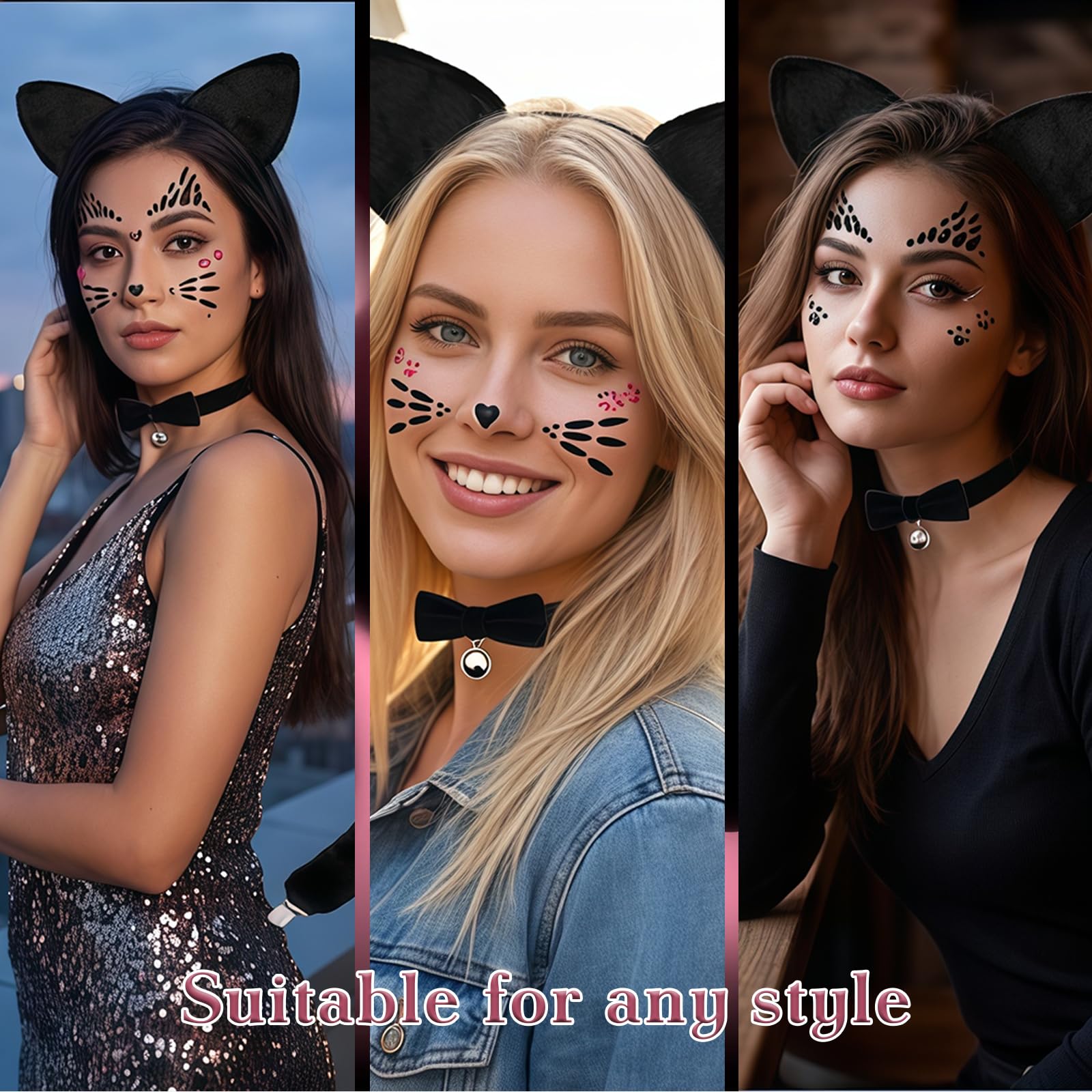 Cosblisvia 4 Pcs Cat Ears Set, Cat Costume Accessories, Choker & Tail for Women Ladies, Girls for Party Carnival, Cosplay - Image 4