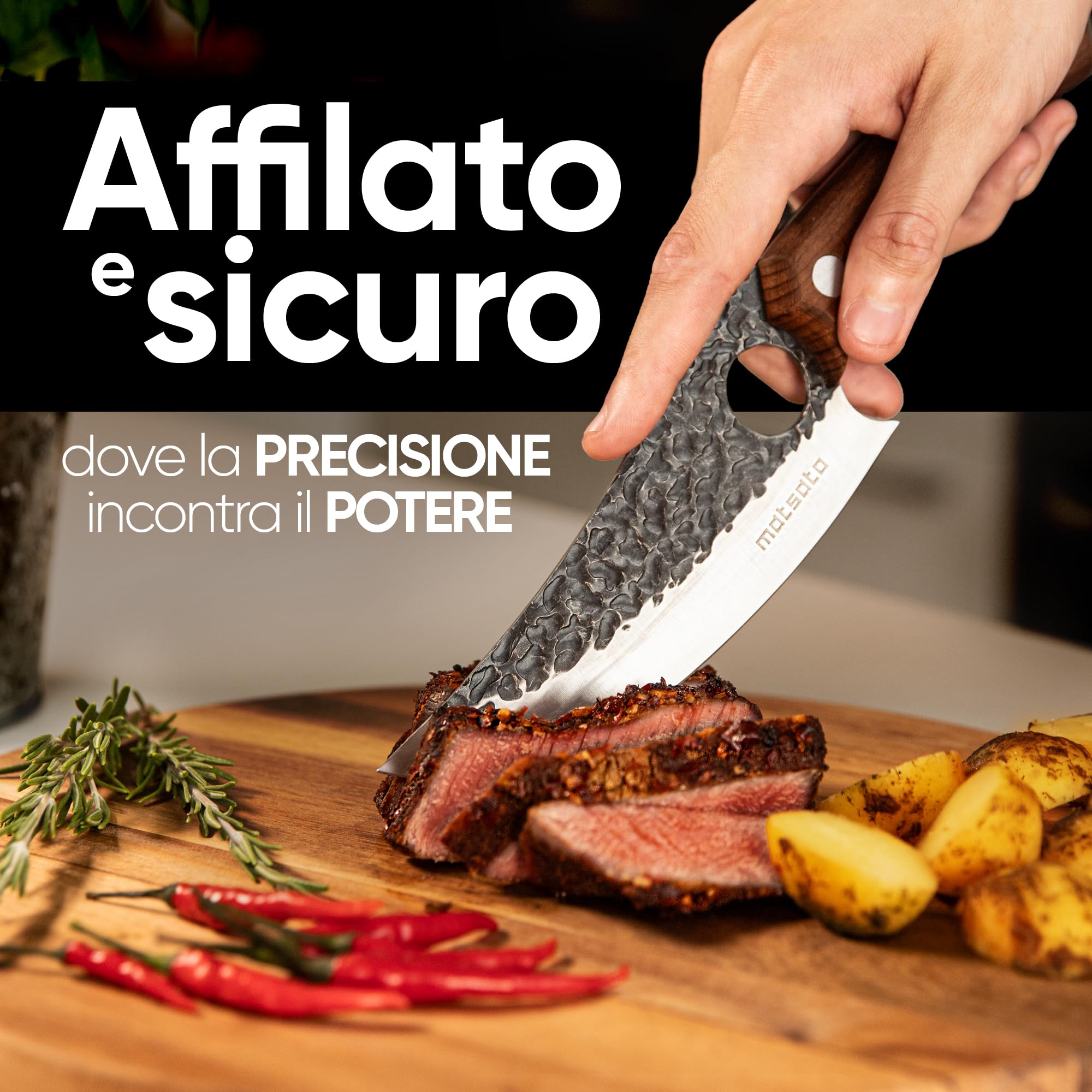 Matsato Coltello da Cucina in Acciaio Giapponese con Fodero di Pelle 15 cm