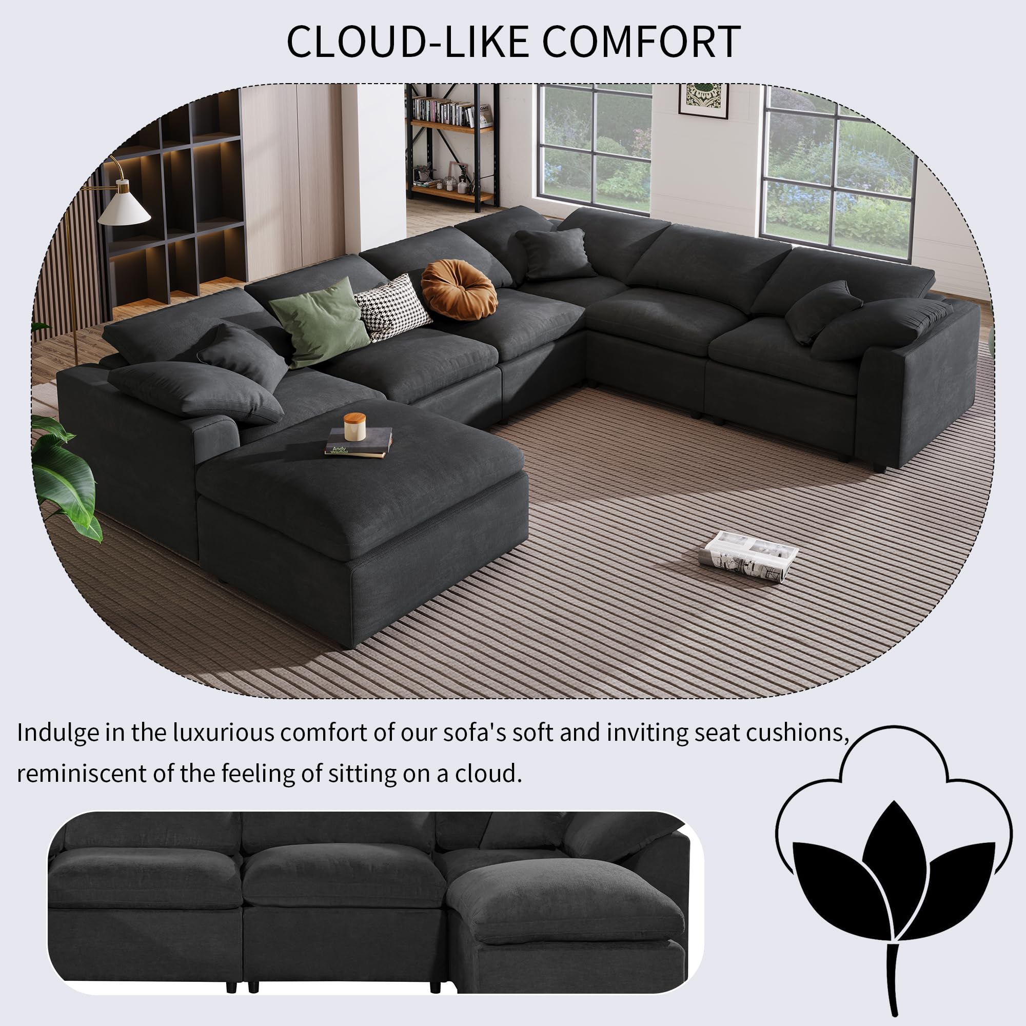 Reversible Modular Sectional Sofa with Large Chaise,DIY Combination
