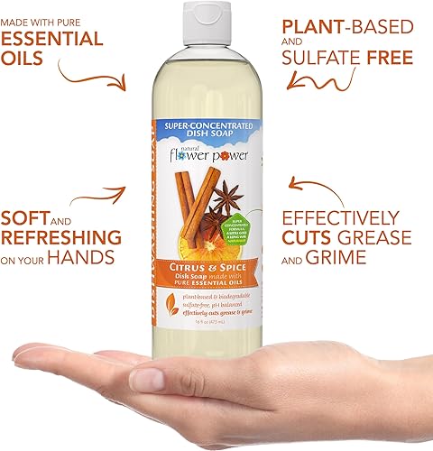 Miniatura 7 de Natural Flower Power - Jabón natural para platos, hierba de limón, perfumado con aceites esenciales puros, corta eficazmente la grasa y la mugre, no