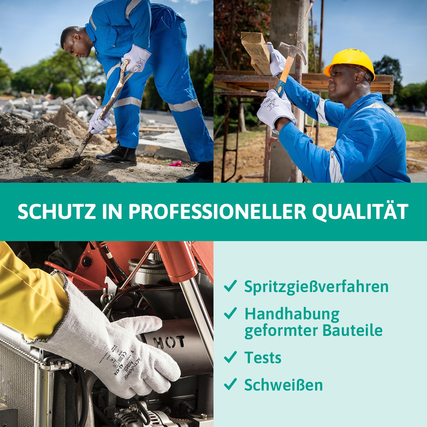 Ansell ActivArmr 42-474, Hitzeschutz Handschuh, Industrielle hitzebeständige Handschuhe, Arbeitshandschuhe mit Filz -Futter und Stulpen, Professionelle Schutz-Handschuhe, 12 Paar, Gr. L
