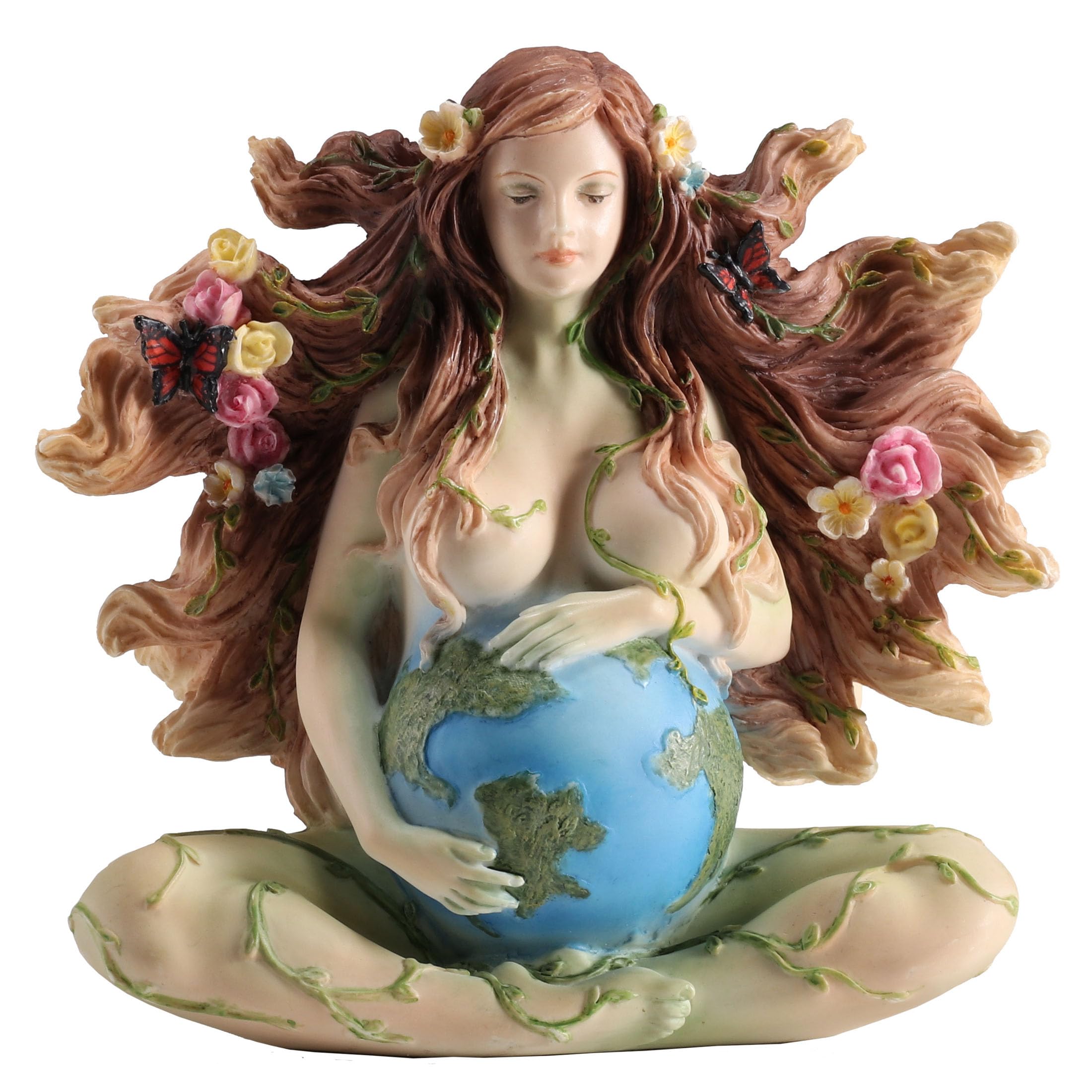 Veronese Design Statuetta in resina dipinta a mano con farfalle e fiori, Madre Terra in gravidanza, 10 cm