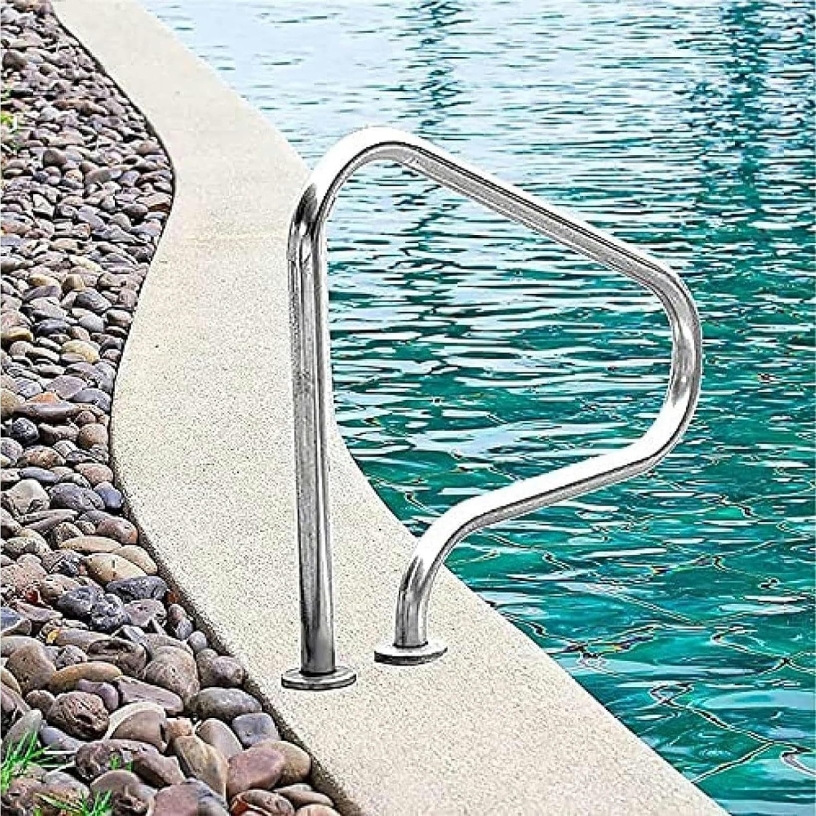 Swimming Pool Safety Hand Rail Swimming Pool Handrail for Inground Pool, Stainless Steel Silver,Rustproof Pools Safety Handrail Stair Railing, 31.5 X 31.5 Inches Curved Spa Grab Bar