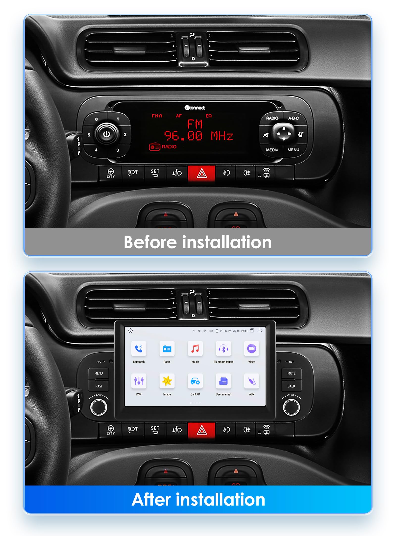 Android 13 Autoradio 7-inch Voor FIAT Panda 2013-2020 – 8-core, Draadloze Carplay & Android Auto