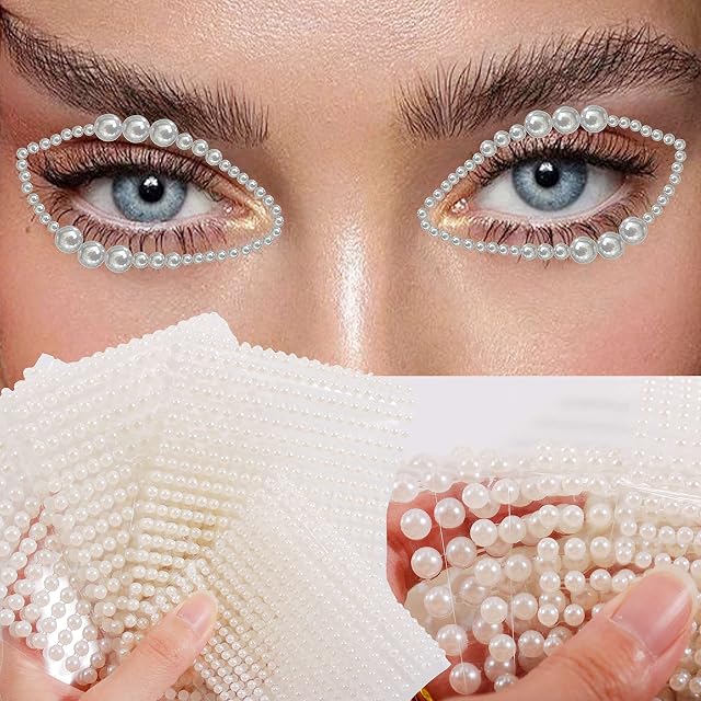 Moheer 2800PCS White Pearls Face Gems For Makeup Pearls Eyes Temporary Tattoos Eyebrow Pearl Face Jewels Beads Rhinestones Stick On Jewelry Bindi Dots Nail Sticker Halloween Rave Festival Accessories