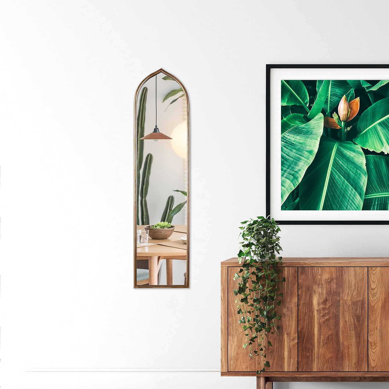 Long Gold Arched Mirror, Tall Narrow Hallway Mirror, Slim Wall Mirror for Entryway, 12"x50"