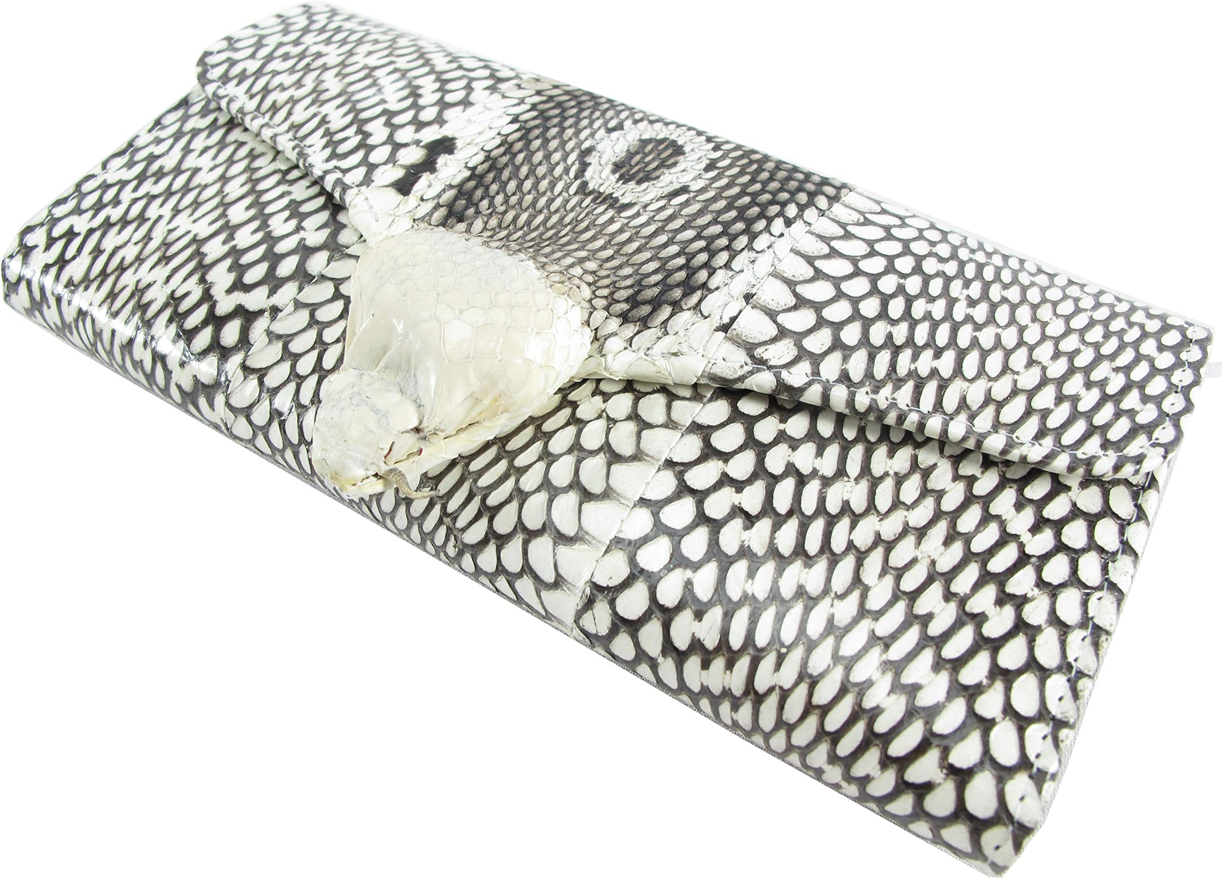 Genuine Cobra Snake Skin with Head Leather Women's Trifold Clutch Wallet Purse Natural
