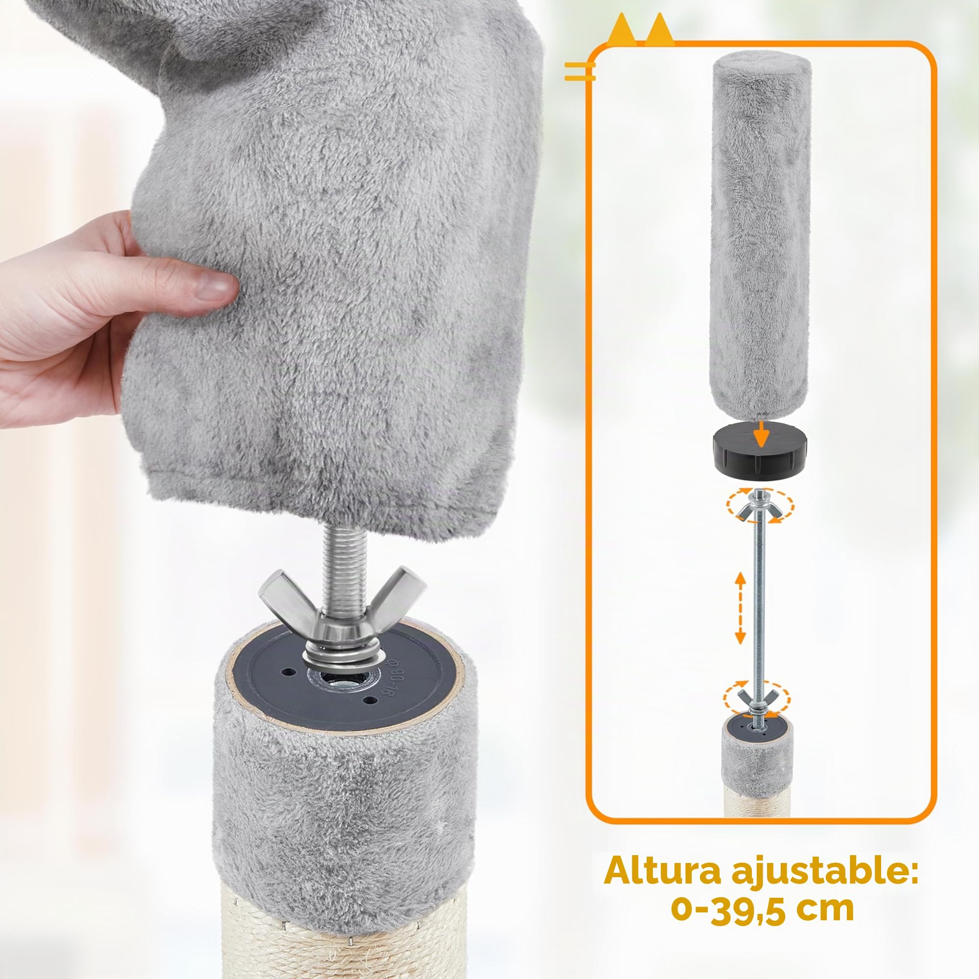 Yaheetech Torre Rascador para Gatos en Altura Ajustable 226-266cmGris Claro | 4 Plataformas,Durabilidad y estabilidad reforzada,Fácil montaje, Felpa suave, Ahorra espacio, sisal resistente,Ahorra espacio
