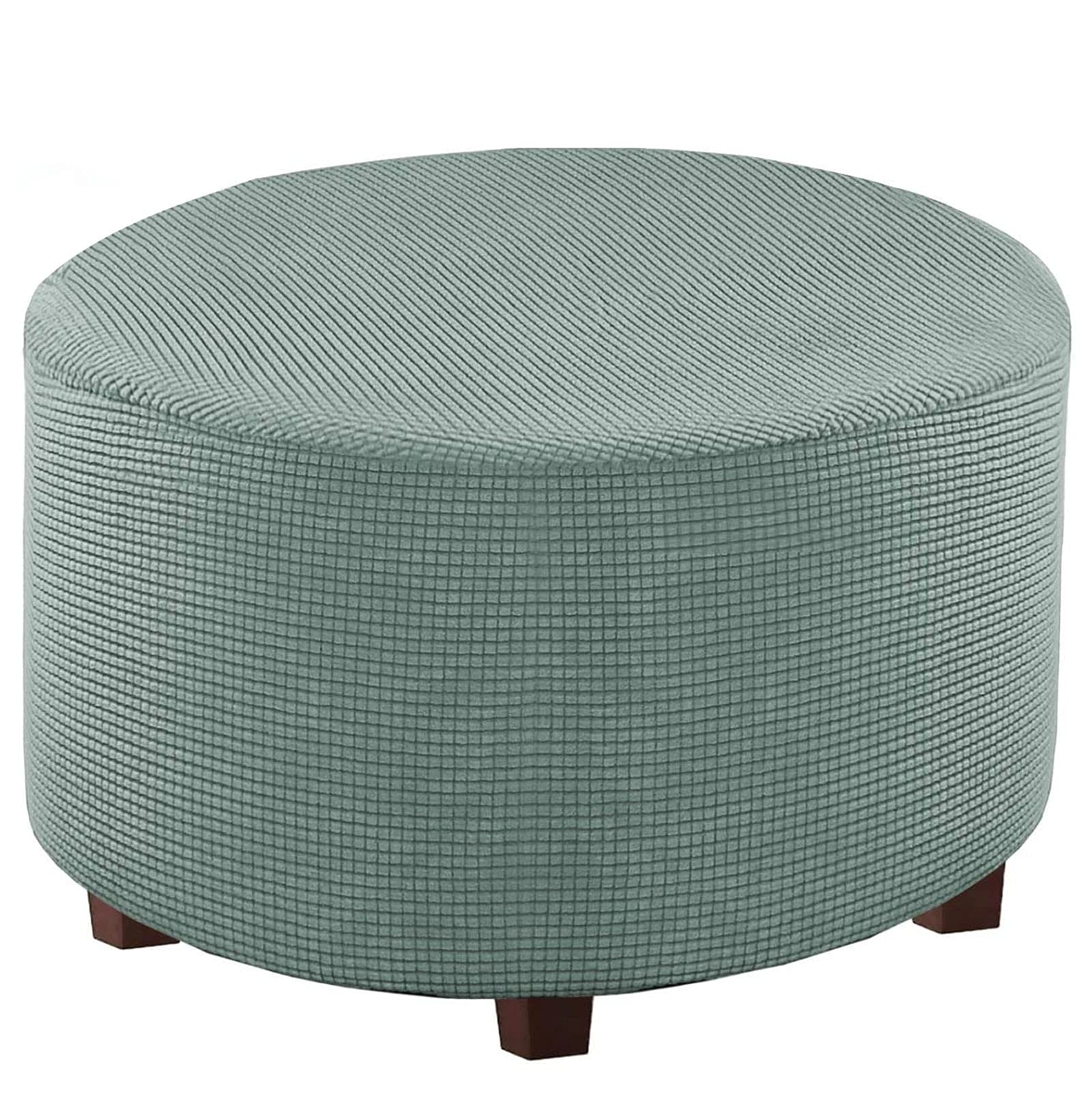 JHLD Round Stretch Ottoman Cover, Thickened Plaid Spandex Ottoman Slipcover Removable Pedal Protective Cover For Living Room-green-Medium