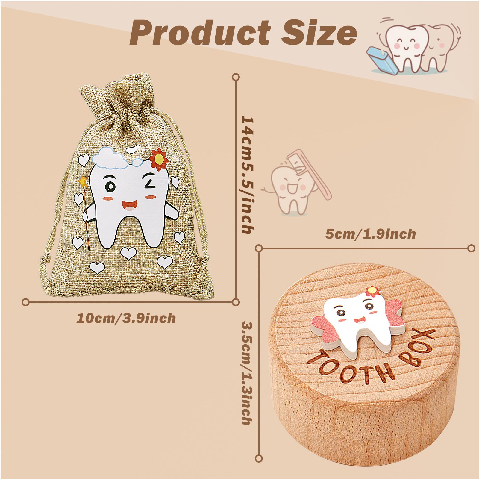 STSAIL Tooth Fairy Box 3D Carved Tooth Fairy Tooth Holder, Baby Tooth Box for Lost Tooth Wooden Tooth Keepsake Box, Tooth Holder for Kids Teeth With Tooth Fairy Bag Storage Toddler Tooth Box Gift - Image 2