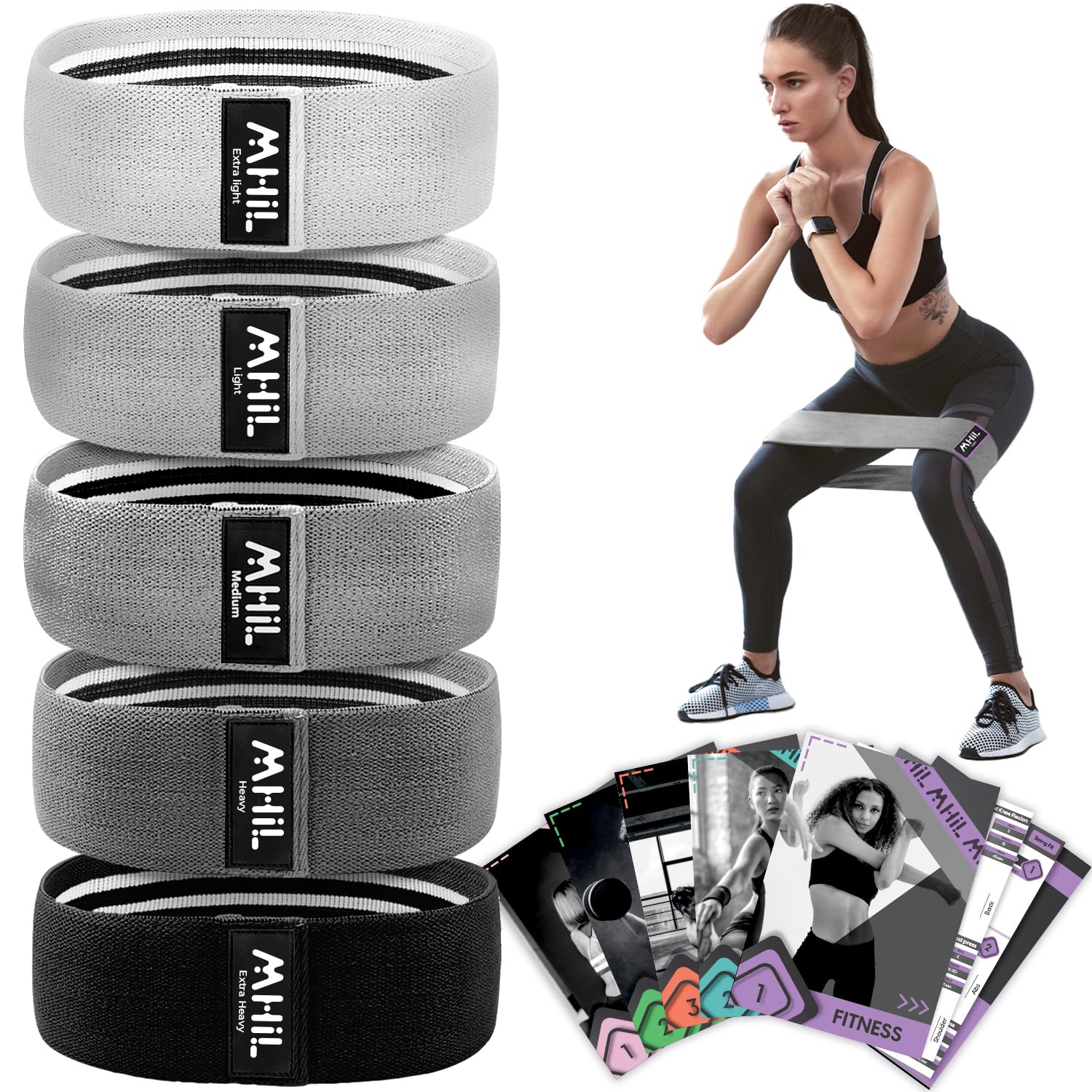Fabric Resistance Bands for Women & Men – 4 Durable Exercise Bands for Working Out, Non-Slip & Non-Pinching Workout Bands – Multiple Resistance Levels Booty Bands for Legs Butt Glutes Hips Abs & More.