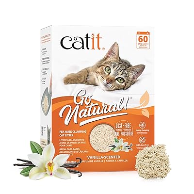 Catit - Go Natural Pea Husk Clumping Cat Litter - Lightweight, Dust Free, Easy Cleaning & Scooping, Flushable Kitty Litter with Odor Control & Subtle Fragrance - 12.3 Lbs, Vanilla Scented