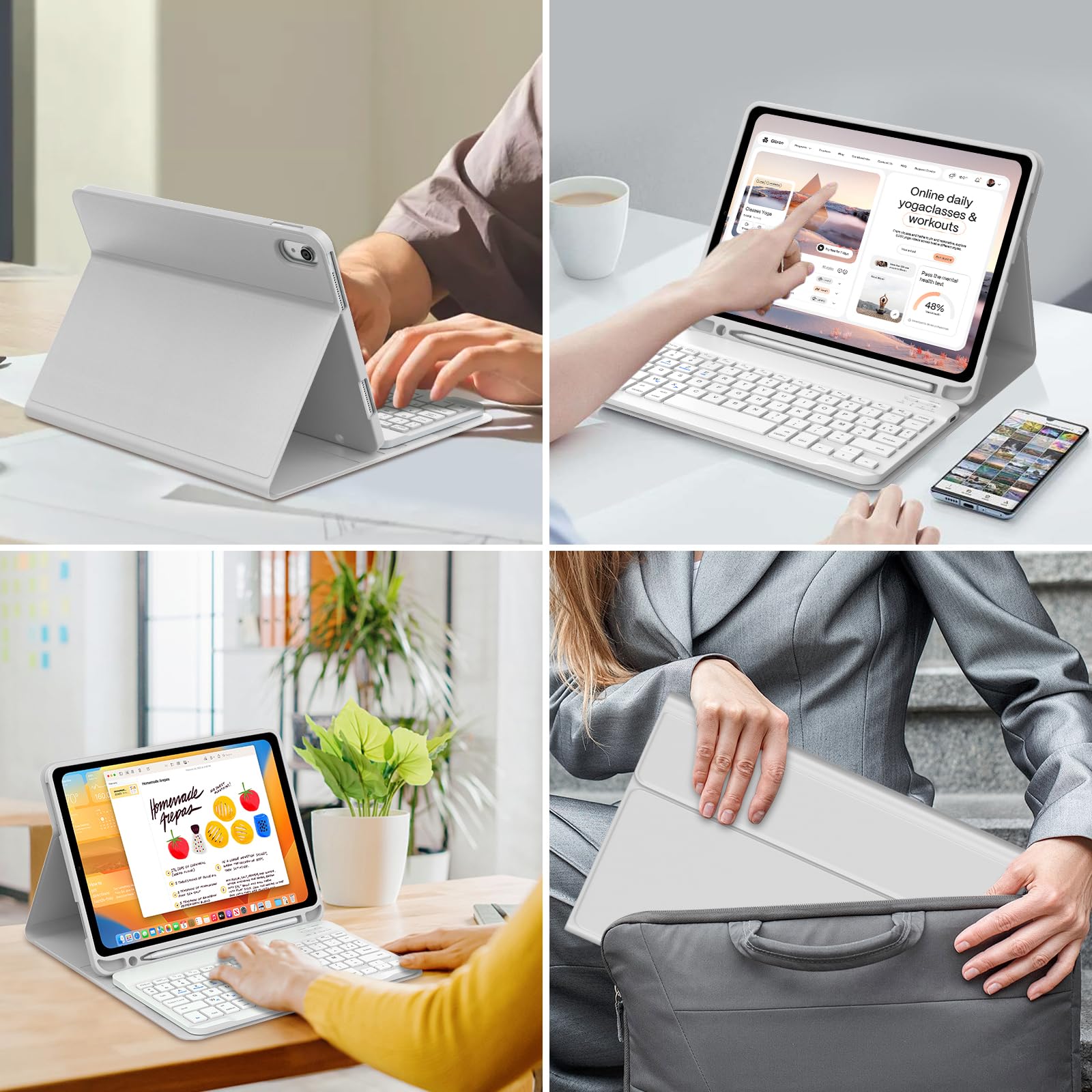 Clavier pour iPad A16 11eme Generation 2025/10eme Generation 10.9" 2022, Coque iPad A16 AZERTY Français Clavier Bluetooth Détachable avec Porte Crayon pour iPad A16 11/10 Génération, Gris Clair