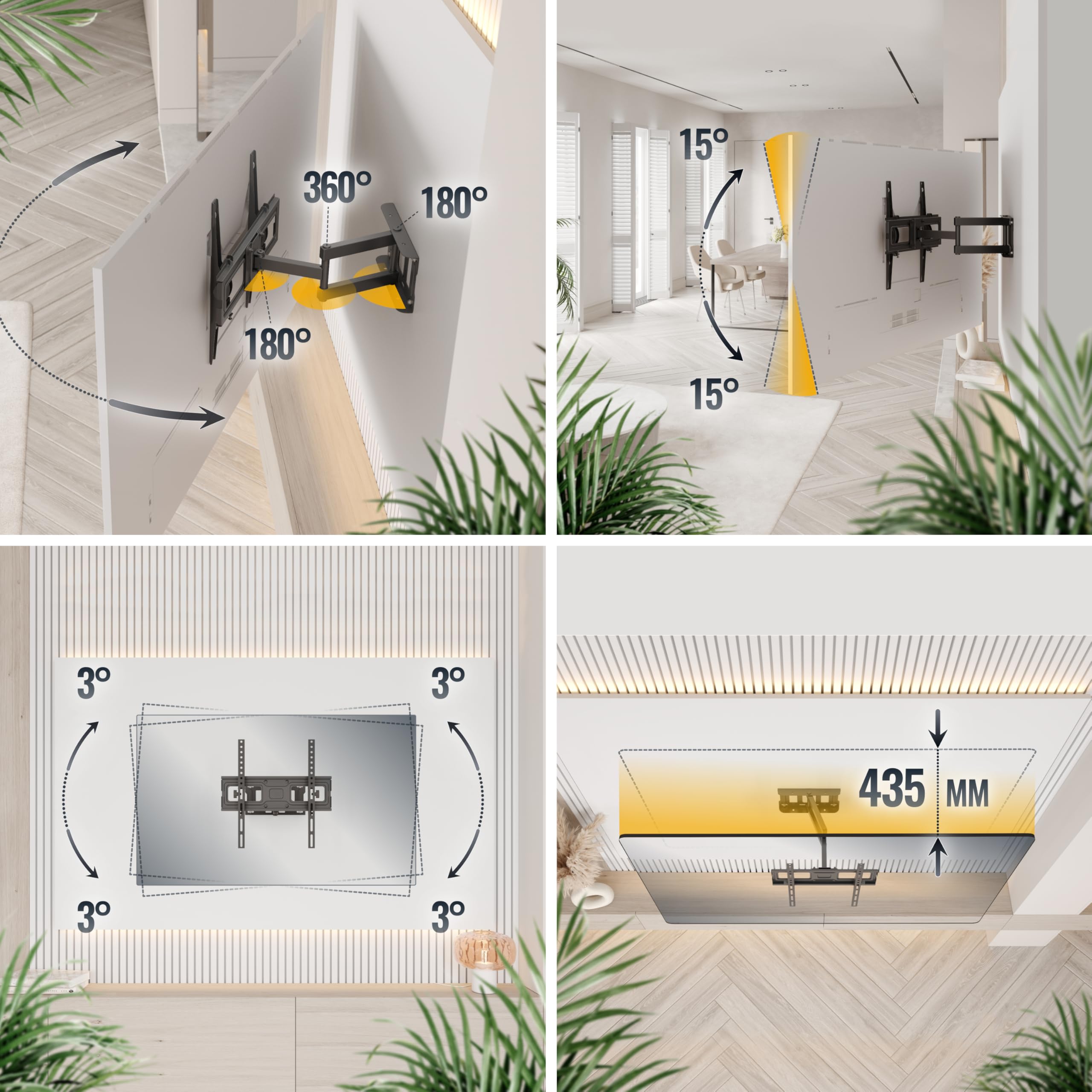 RICOO Supporto TV parete S6144 32“-55” pollici 81-140 cm Staffa televisore Girevole Inclinabile Porta televisione universale VESA 200 x 200-400 x 400 Nero