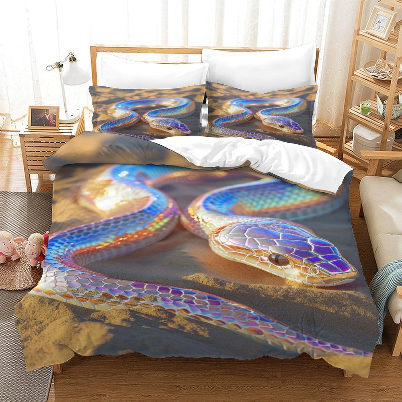P1S9U7W5Y Vivid Snake Pattern 3D Printed Duvet Cover Set 3pcs Microfiber Serpentine Bedding Set Single（140x200cm）