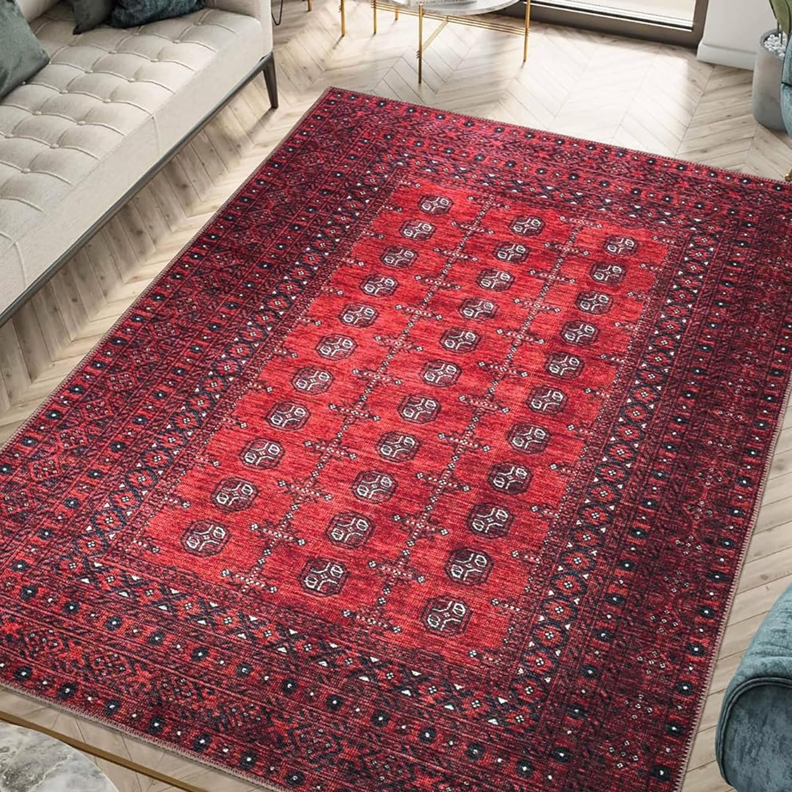 Tapis intérieur extérieur vintage rouge 160 x 260 cm pour salon