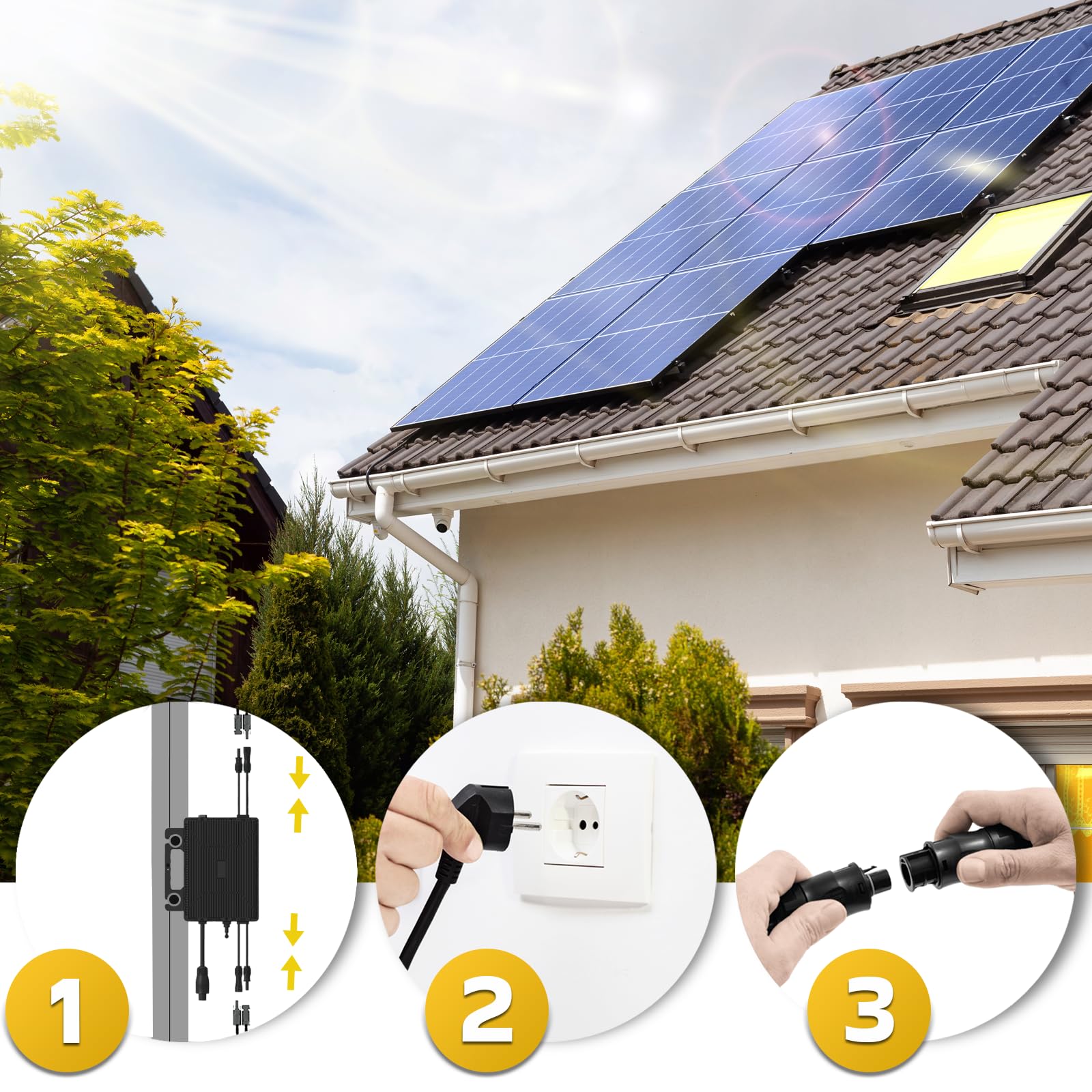 SUNNIVA 920W Balkonkraftwerk BIFAZIAL FULLBLACK komplett Steckdose ASTRO-E 800W Wechselrichter, PV Solaranlage, 2x 460W Glas-Glas Solarmodule, inkl. 5m Kabel, Bluetooth WIFI, Komplettset