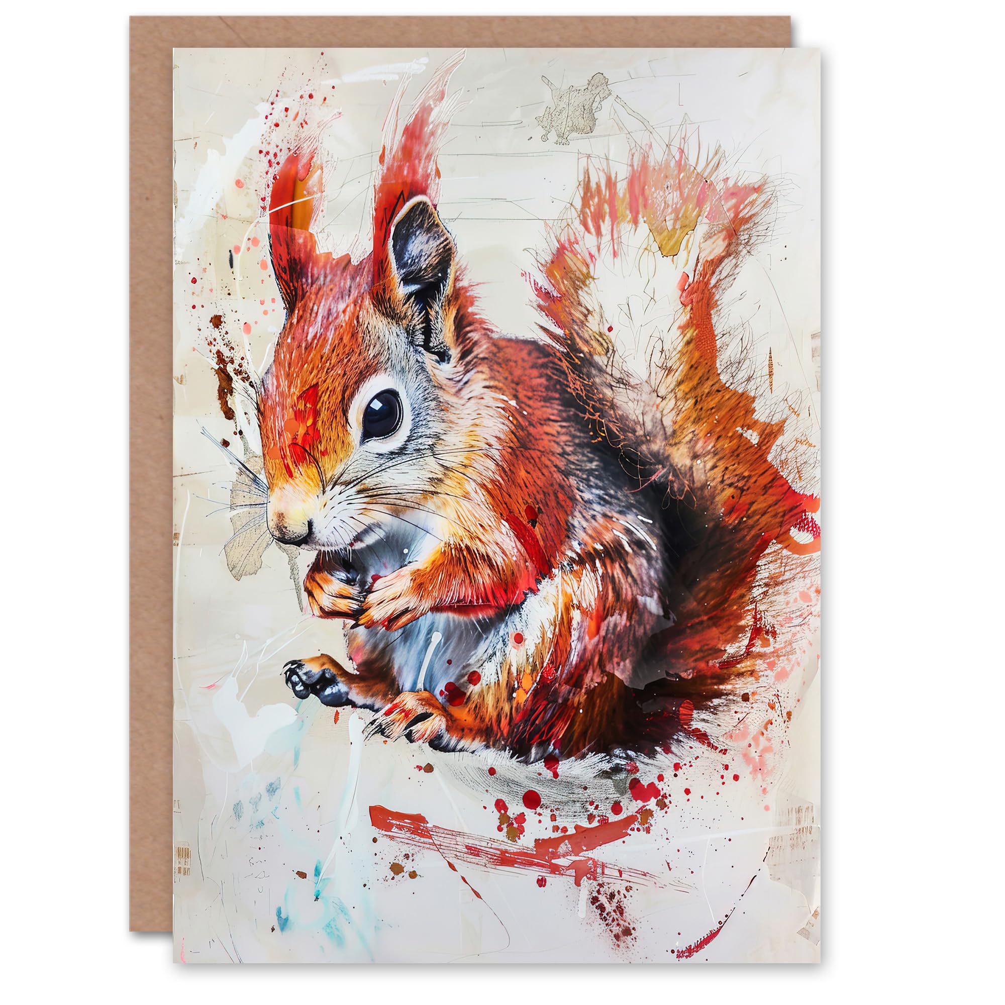 Artery8 Red Squirrel Woodland Animal Greeting Card Brown