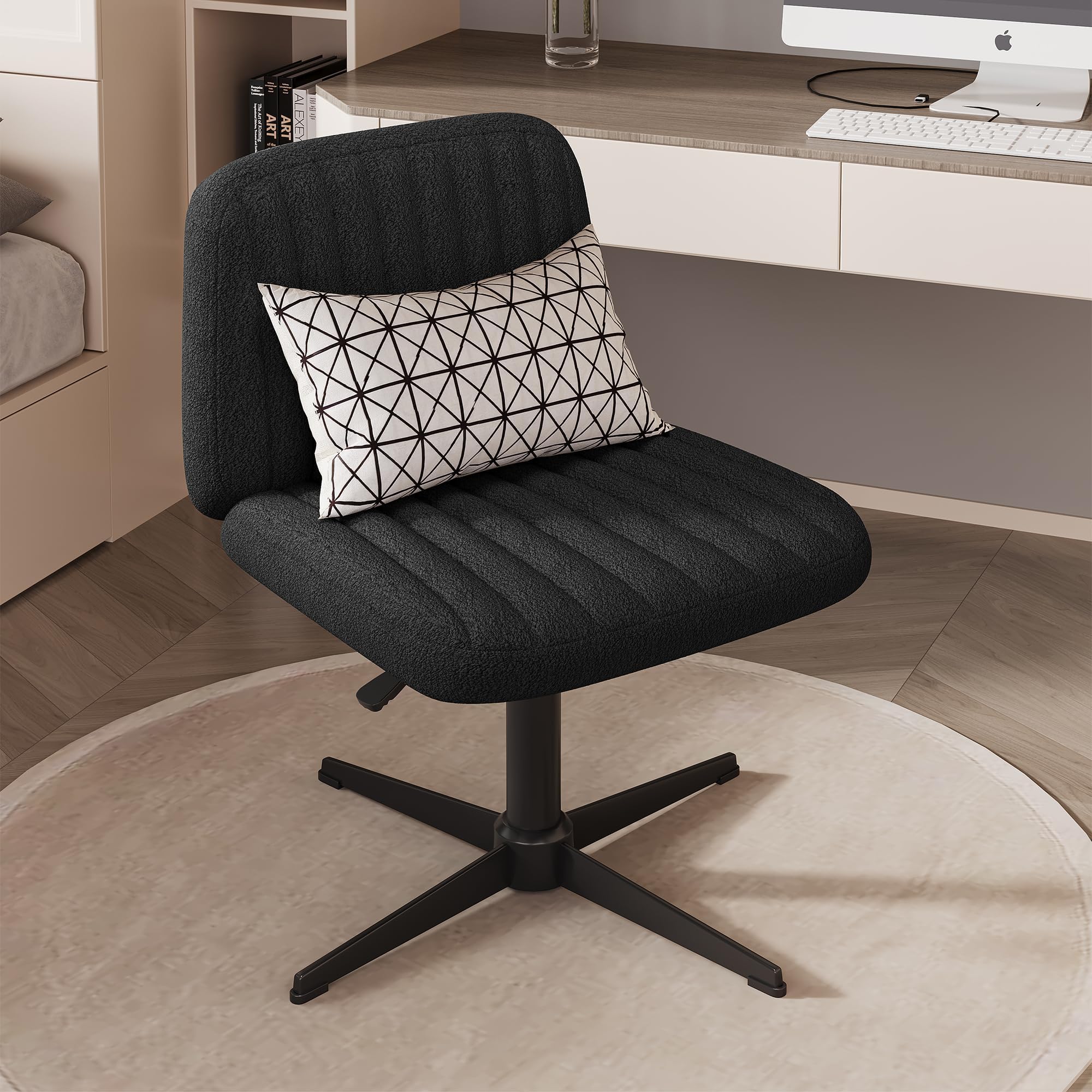 Armless Criss Cross Chair Comfy Office Chair Home Office Desk Chair Computer Chair Vanity Chair for Bedroom, Makeup Room, Living Room Chairs (Shell Shape, Black)