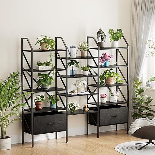 Miniatura 2 de VICTONE Estantería triple de 5 niveles con cajones, estantería ancha con 14 estantes de almacenamiento abiertos, estante grande para libros para el