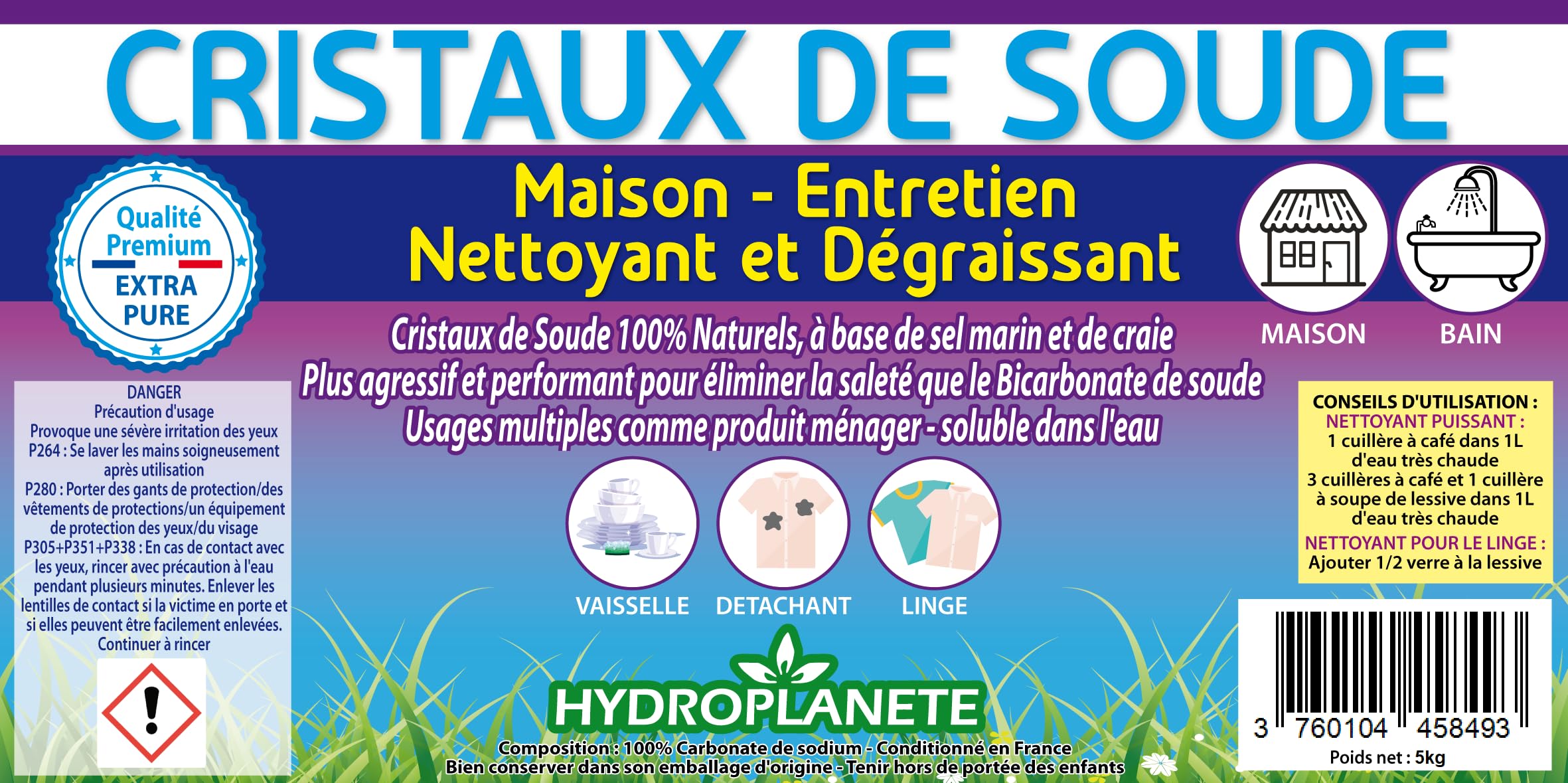 Hidroplaneta Cristales de soda puros al 100% – 500 g 1 kg 2 kg 5 kg 10 kg – Limpiador multiusos ecológico – Solución natural para el hogar