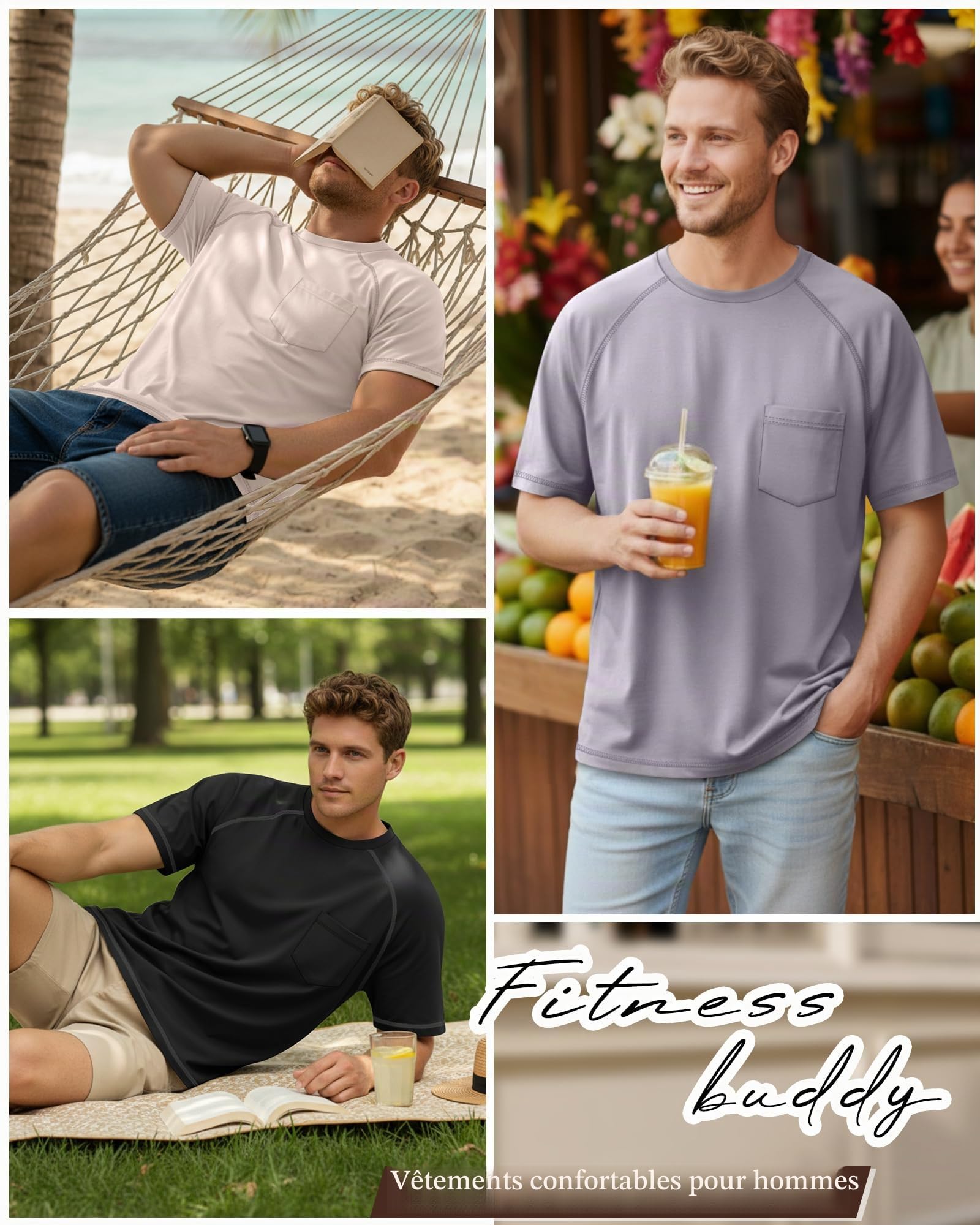 Neer 3 T-Shirts Homme Grandes Tailles avec Poche