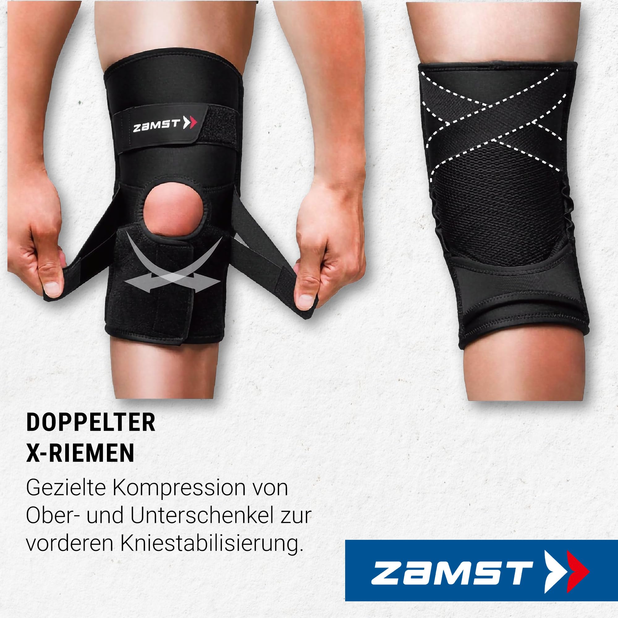 Zamst ZK-Protect Kniebandage Sport, Flexible Harz-Stütze - Kniestütze bei Verstauchungen am Kreuz-, Innen- & Außenband - Basketball, Volleyball, Fußball, Skifahren