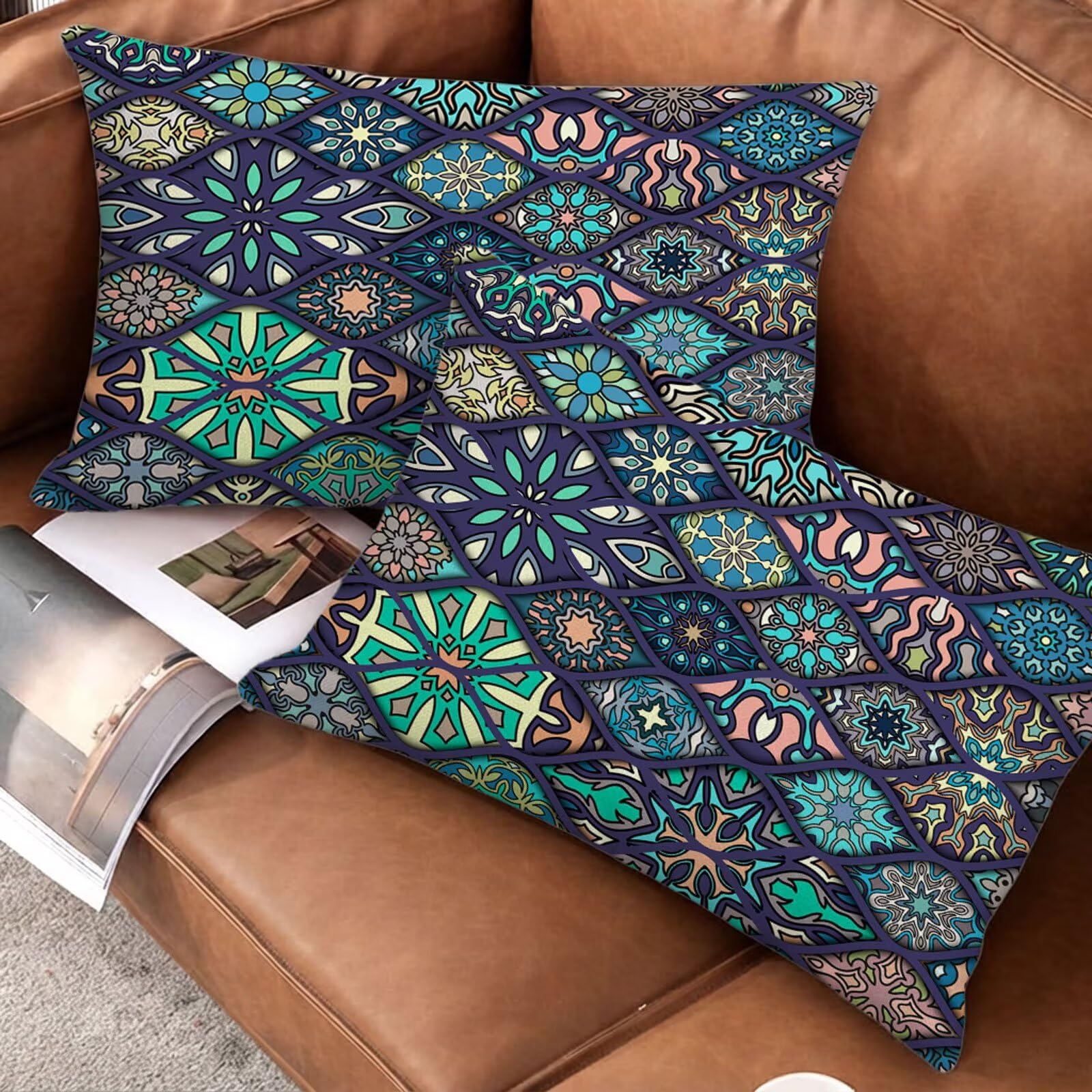 Poszewki na poduszki na sofę 60 x 80 cm zestaw 2 retro poszewki na poduszki