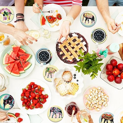 Miniatura 6 de 8 piezas de posavasos de elefante con diamantes con soporte, posavasos de arte de elefante con bases de corcho para adultos, suministros de kits de