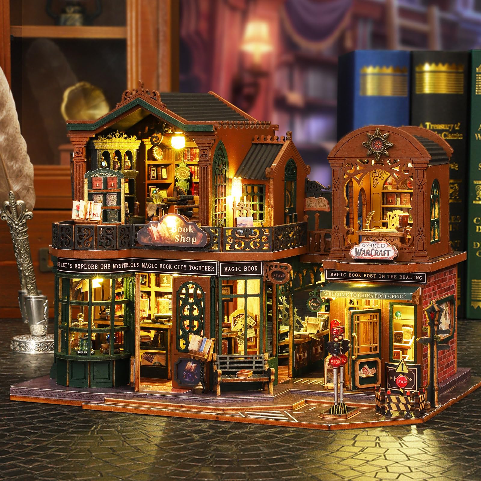 Cuteefun Miniatura Casa delle Bambole Kit, Dollhouse in Legno con LED, Kit Casa Minuscola per Adulti da Costruire, Regali Unici per Compleanni, Natale (Città Libro Crepuscolo)