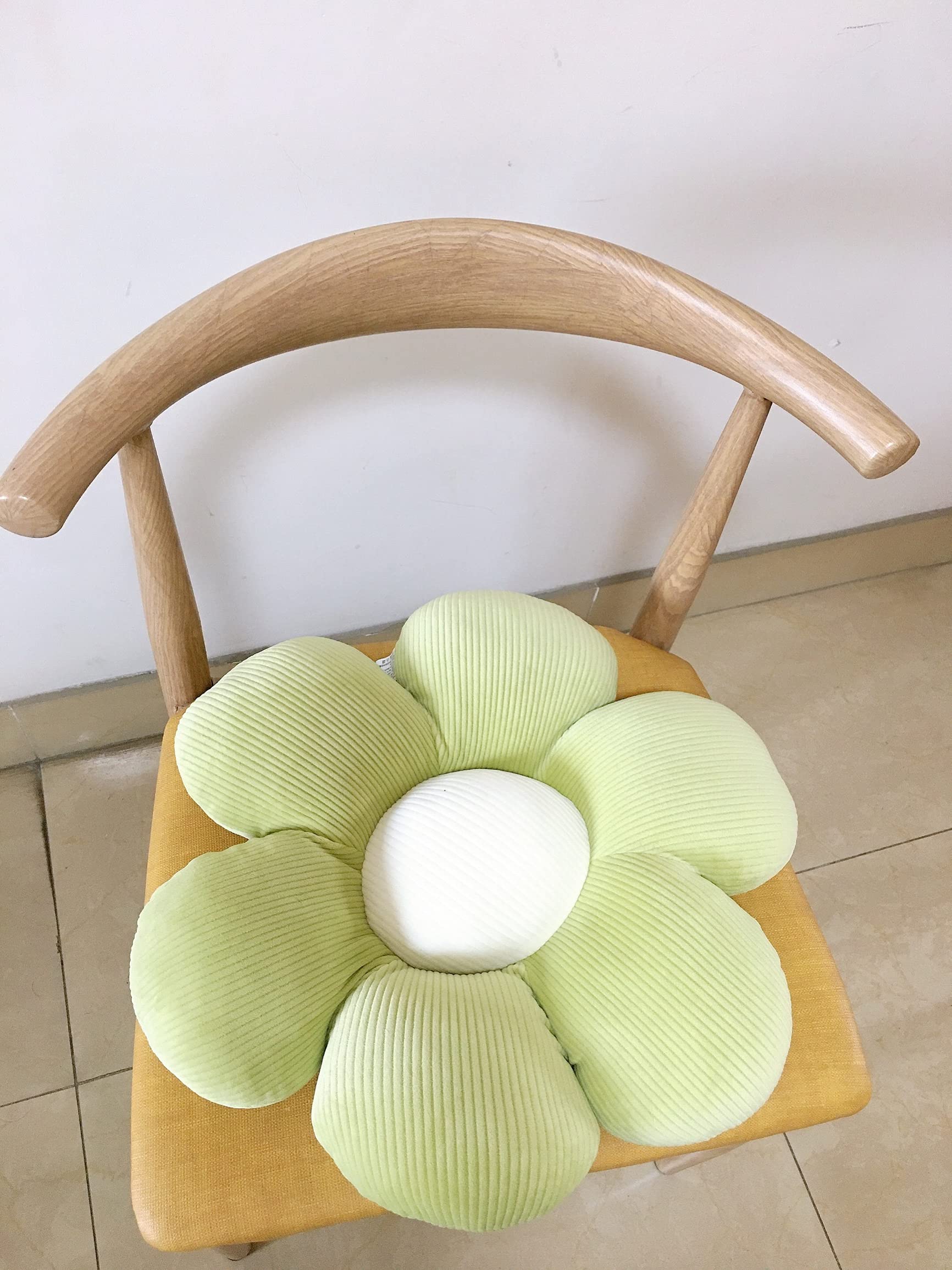 Acyoung Bloemenvloerkussen Tatami bloemvormig pluche decor, comfortabel zitkussen voor kinderkamer, thuis, op de bank (40 x 40 cm, wit & geel - a