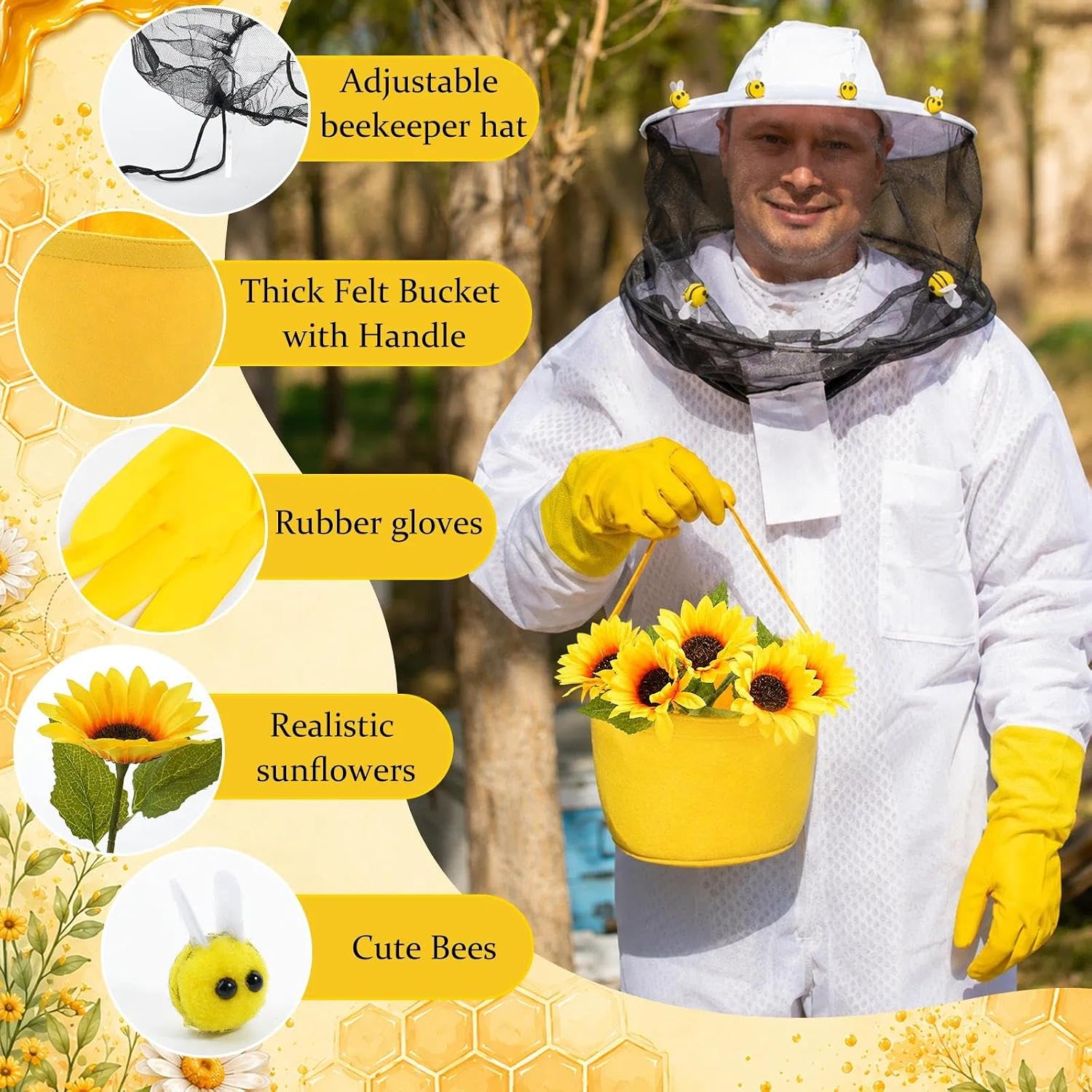29PCS Halloween Beekeeper Hat Set,Bee Catcher Costume