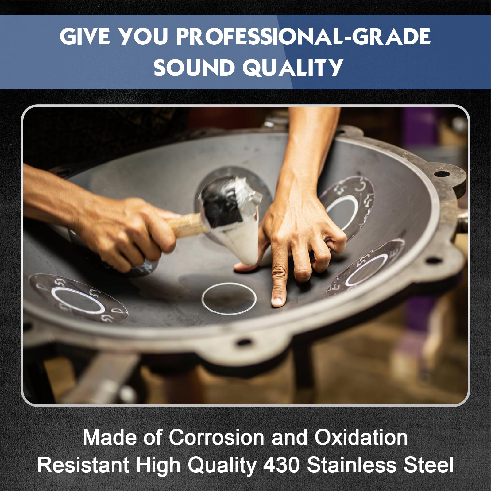 NBMICSO Steel Tongue Drum- 11 Note 6 Inches C-key Rain Drum Sound Healing Instruments - Handpan Drum for Meditation Entertainment Musical Education Concert Mind Healing Yoga (Navy blue)