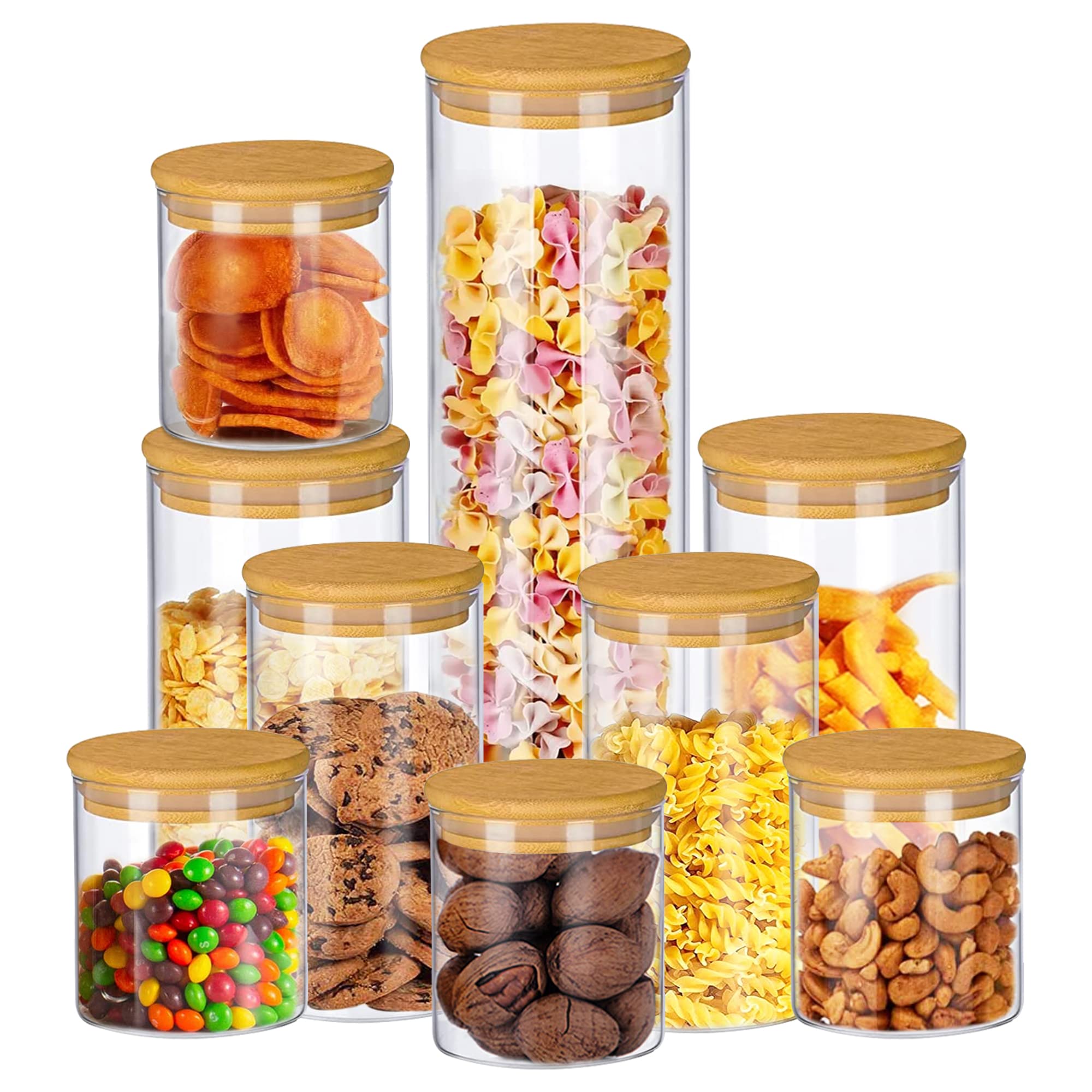 WITOP Borosilicate Glass Jars with Bamboo Lids Set of 9