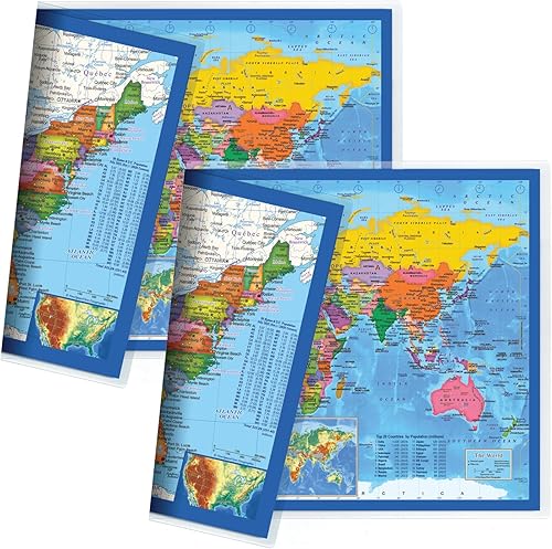 Mapa de escritorio clásico de los Estados Unidos y del mundo, impresión de 2 caras, laminado sellado por 2 caras, tamaño pequeño de póster 11.5 x